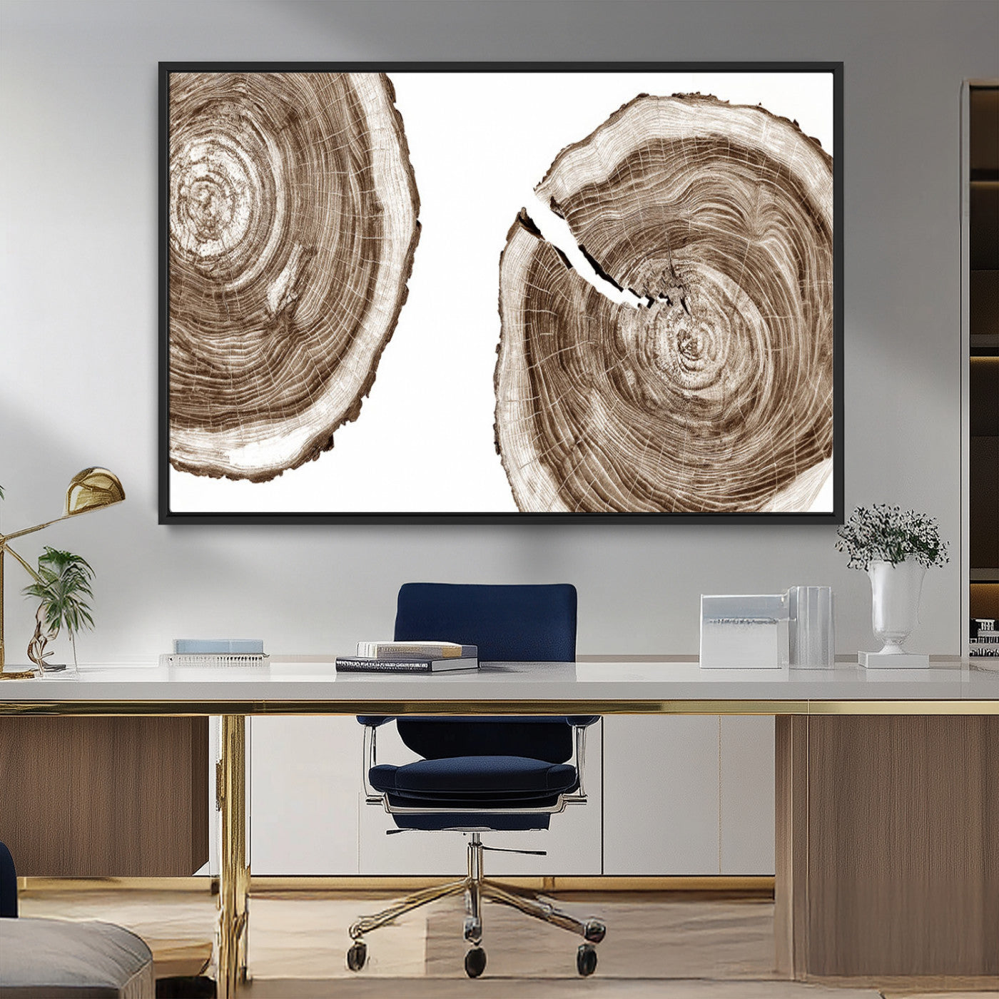 43743-MGV-FC-36X24_Black-Wood Tree Ring Wall Art Canvas Prints, Tree Rings – Minimalist Black and White Wood Art | Triptych