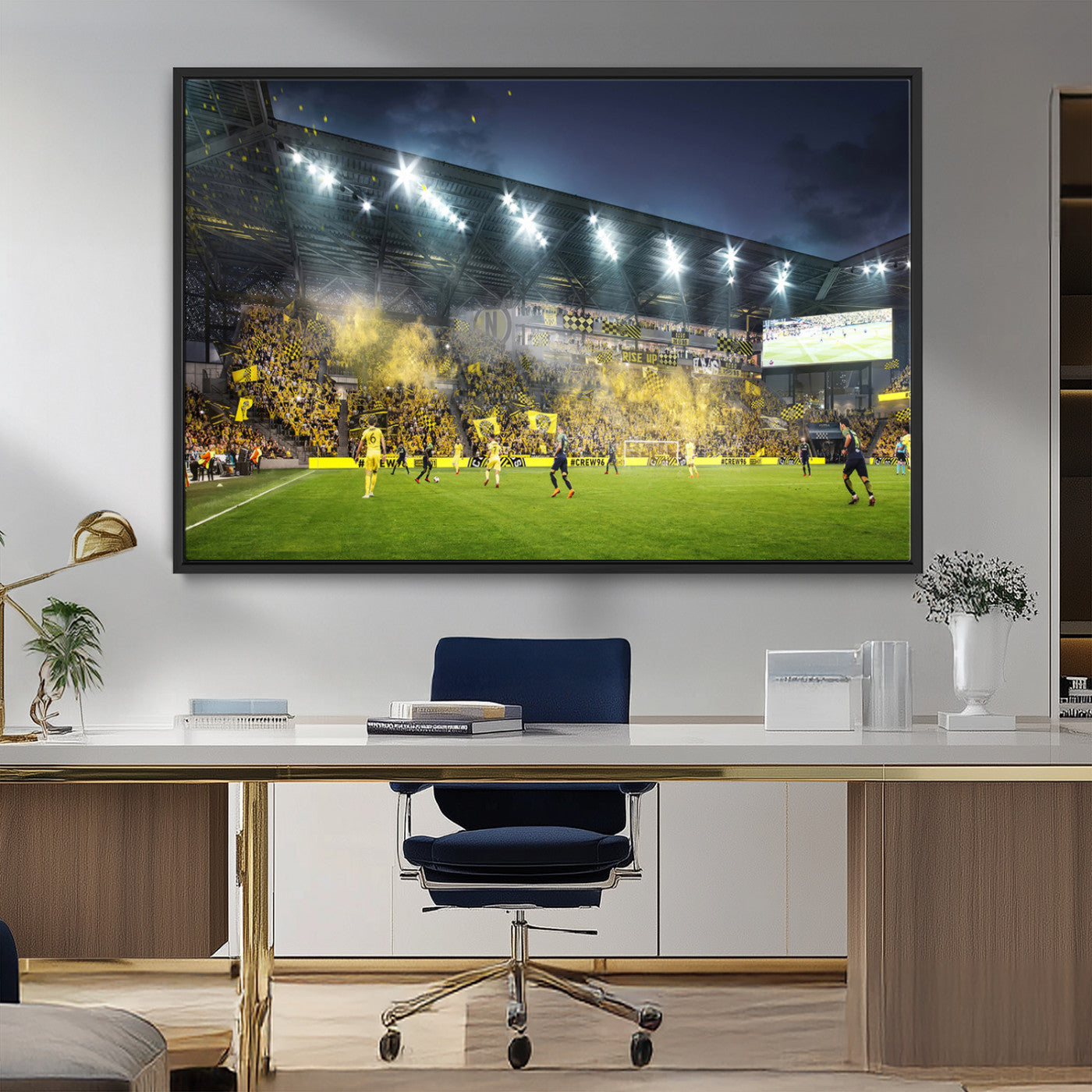 65820-MGV-FC-36X24_Black-Columbus Crew Stadium Match Triple Canvas Wall Art - Dynamic MLS Game Scene Canvas Wall Art