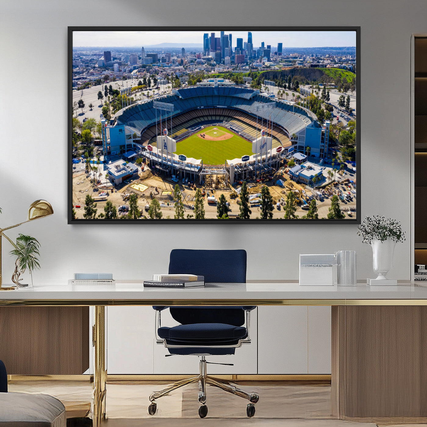 58596-MGV-CV-36X24-Los Angeles Dodgers Dodger Stadium Wall Art Canvas Print - MLB Baseball Stadium, Framed Los Angeles
