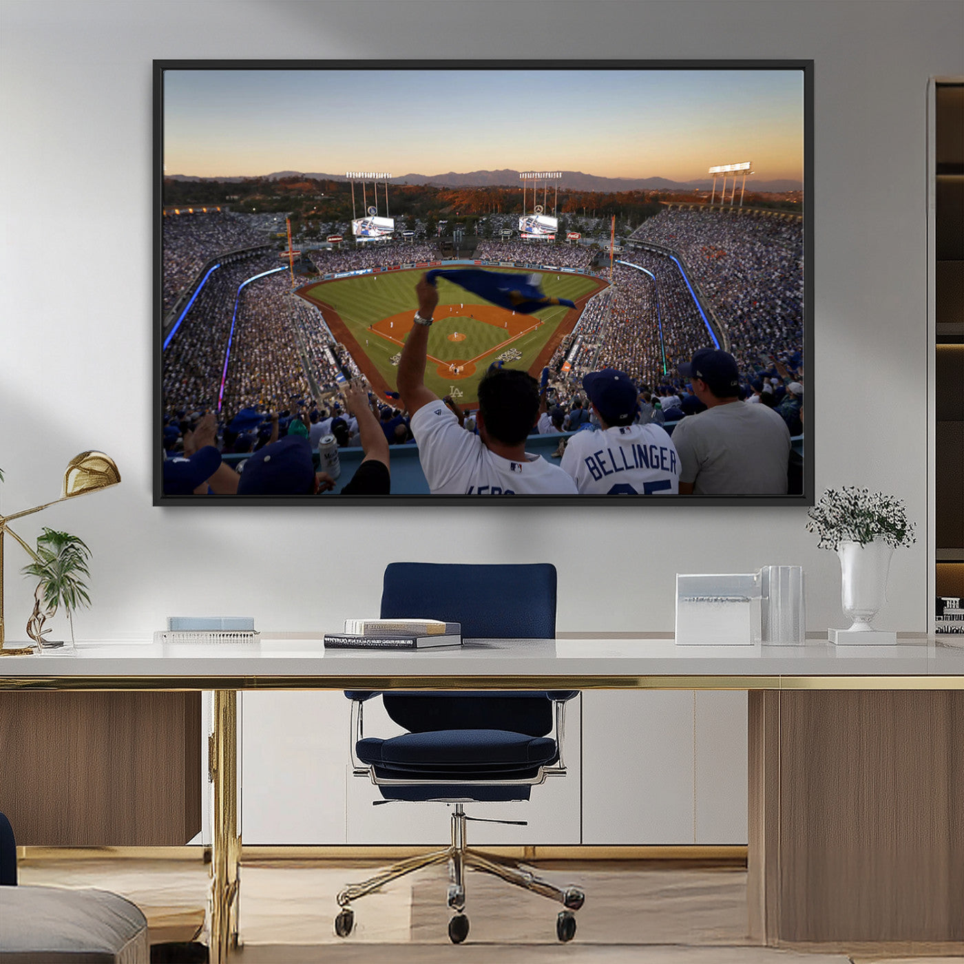 -Dodger Stadium Sunset Game Triple Canvas Wall Art - Los Angeles Dodgers MLB Match