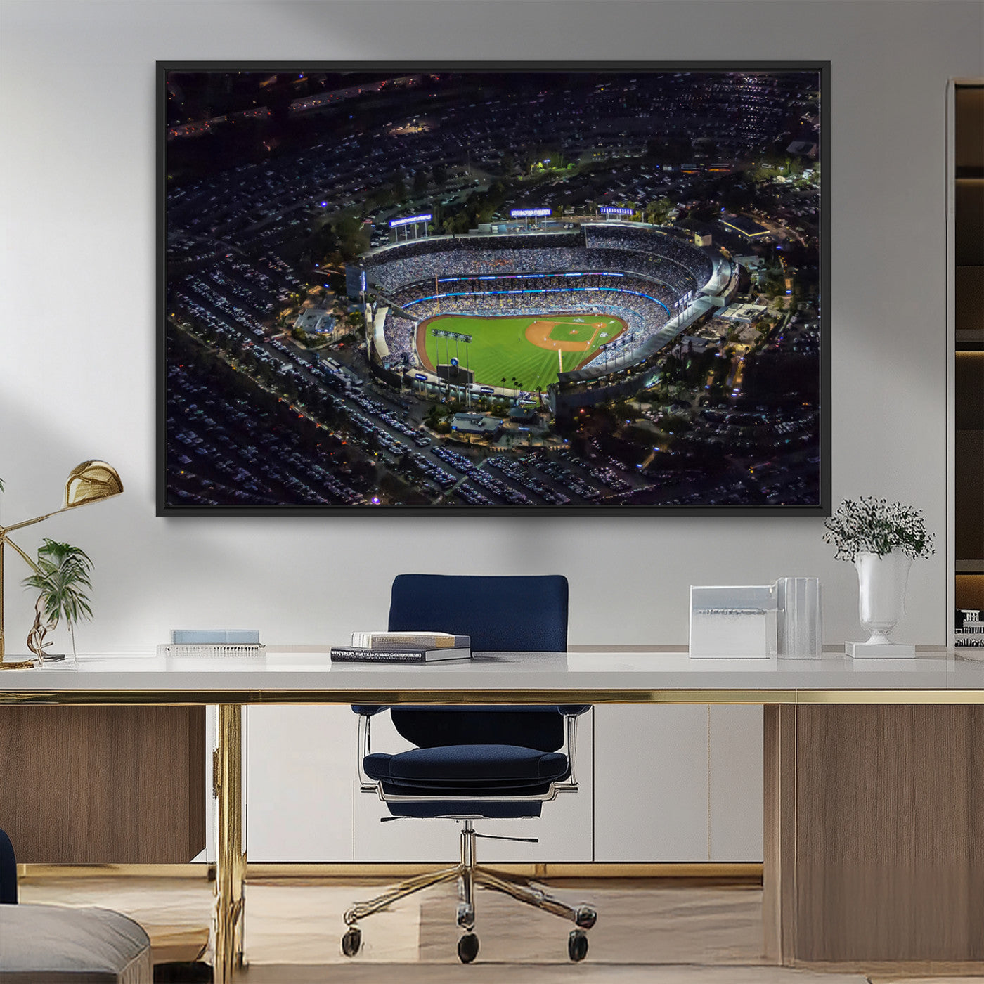 20932-MGV-FC-36X24_Black-Los Angeles Dodgers Dodger Stadium Wall Art Canvas Print - MLB Baseball Stadium