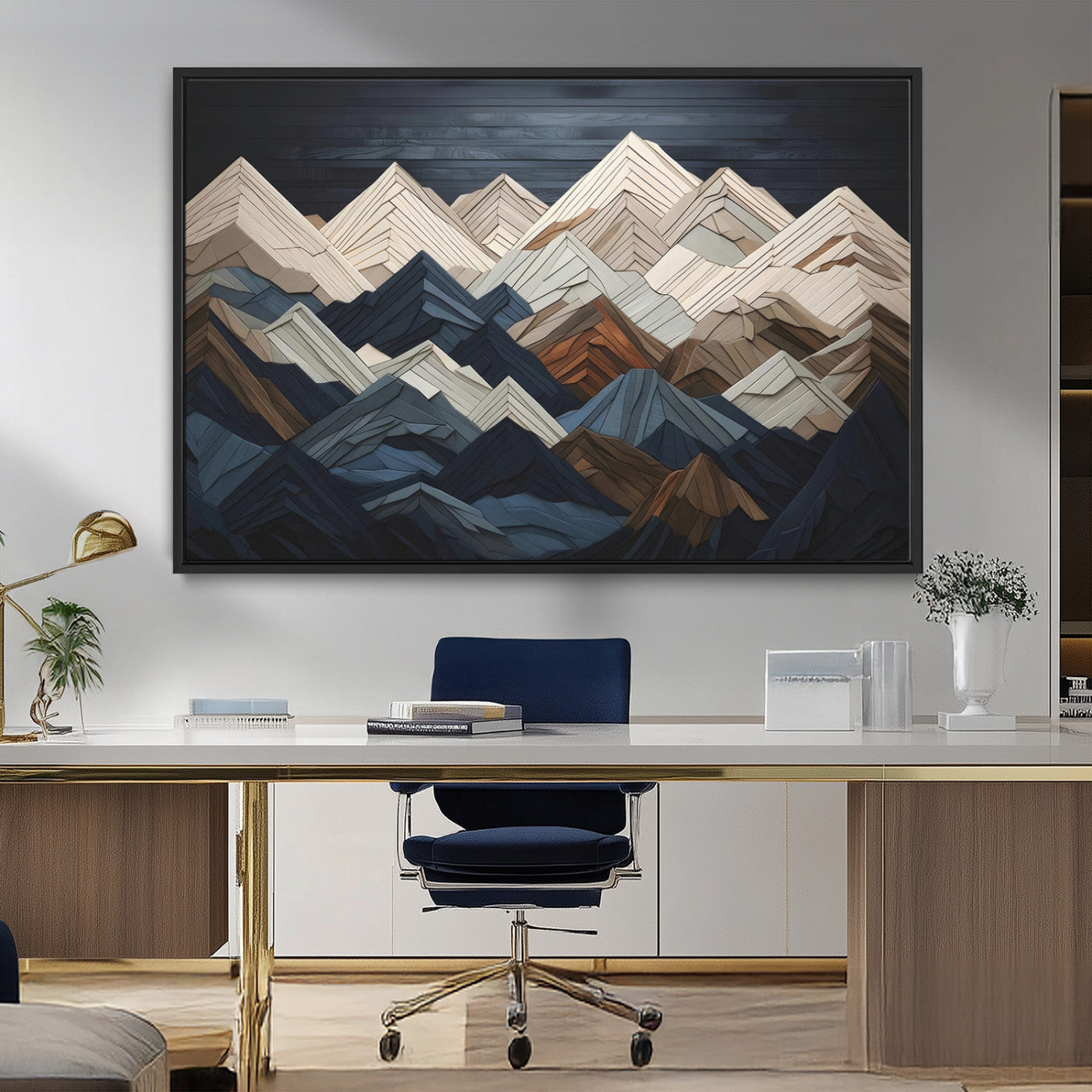 12896-MGV-FC-36X24_Black-Rustic Mountain Landscape Wall Art Canvas Print – Framed 3D Wooden Effect Mountain Nature Artwork for Home, Office