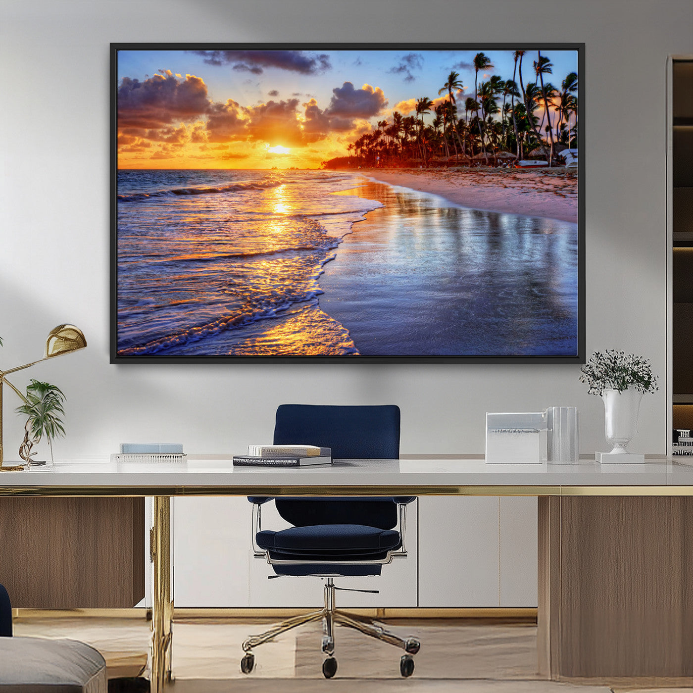 32177-MGV-CV-36X24-Serene Beach Sunset Wall Art Canvas- Coastal Seascape Print for Living Room or Bedroom, Ocean Waves