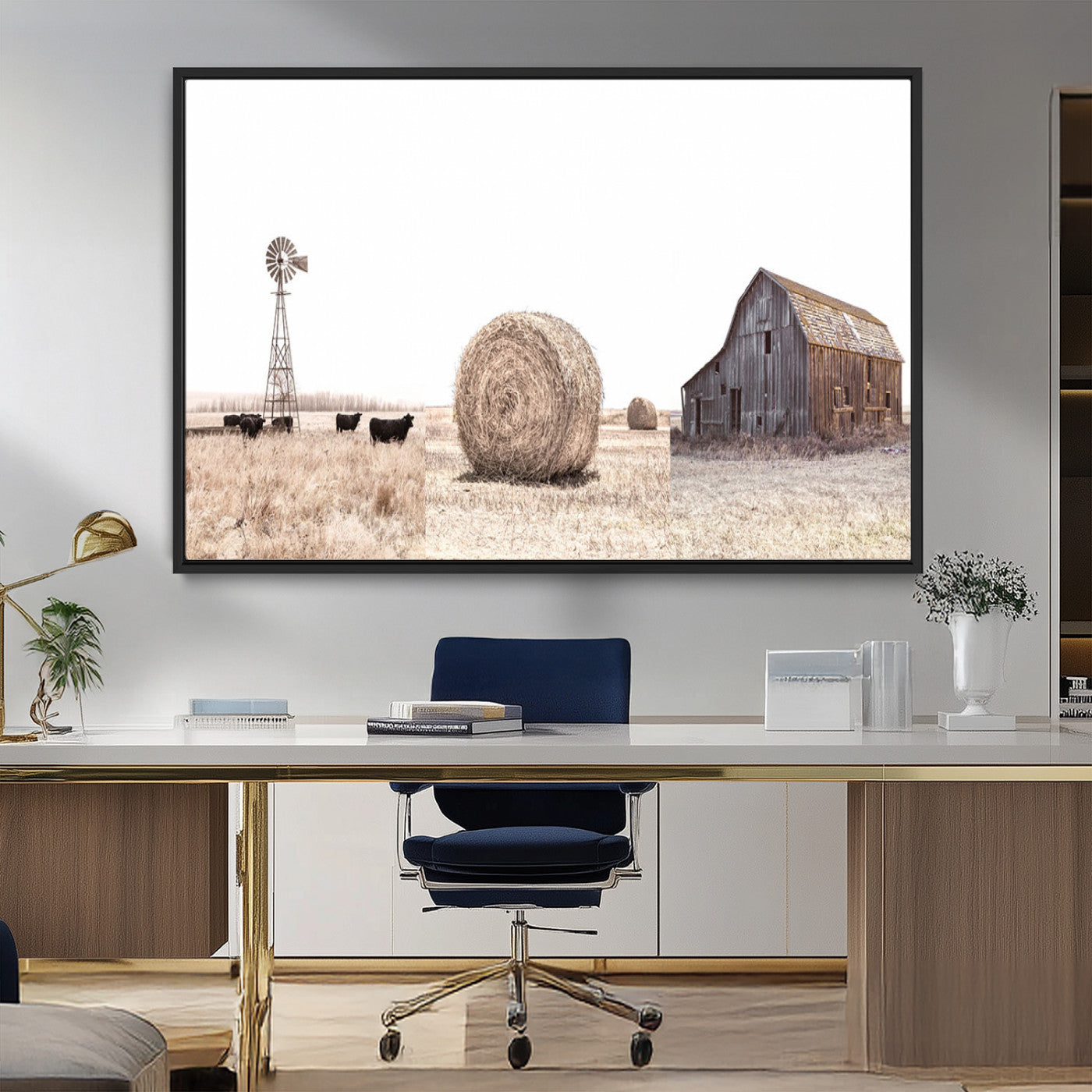 30918-MGV-FC-36X24_Black-Rustic Farmhouse Wall Art Set of 3 – Country Barn and Wheat Field | Farm Prints for Country Home and