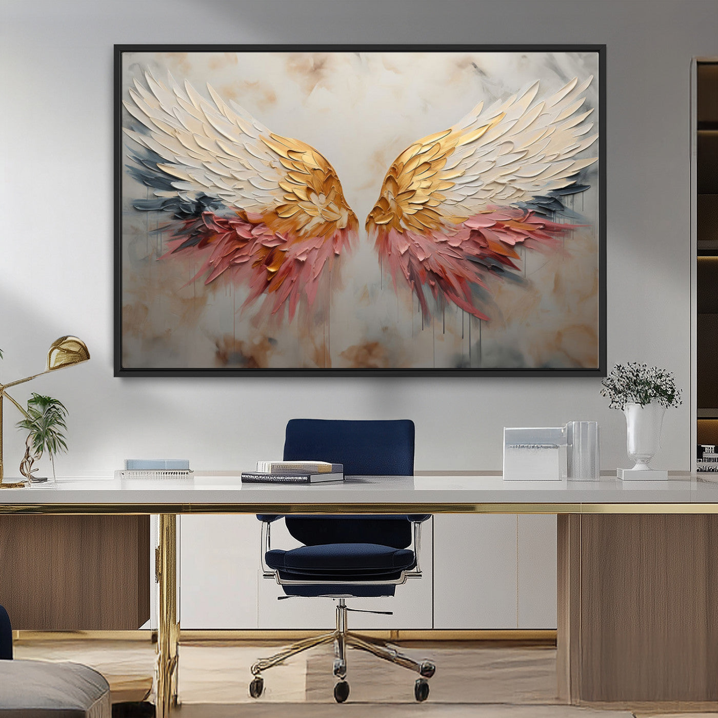 10697-MGV-FC-36X24_Black-Golden Angel Wings Wall Art Canvas Print – Stunning Abstract Winged Art for Elegant Home Decor –