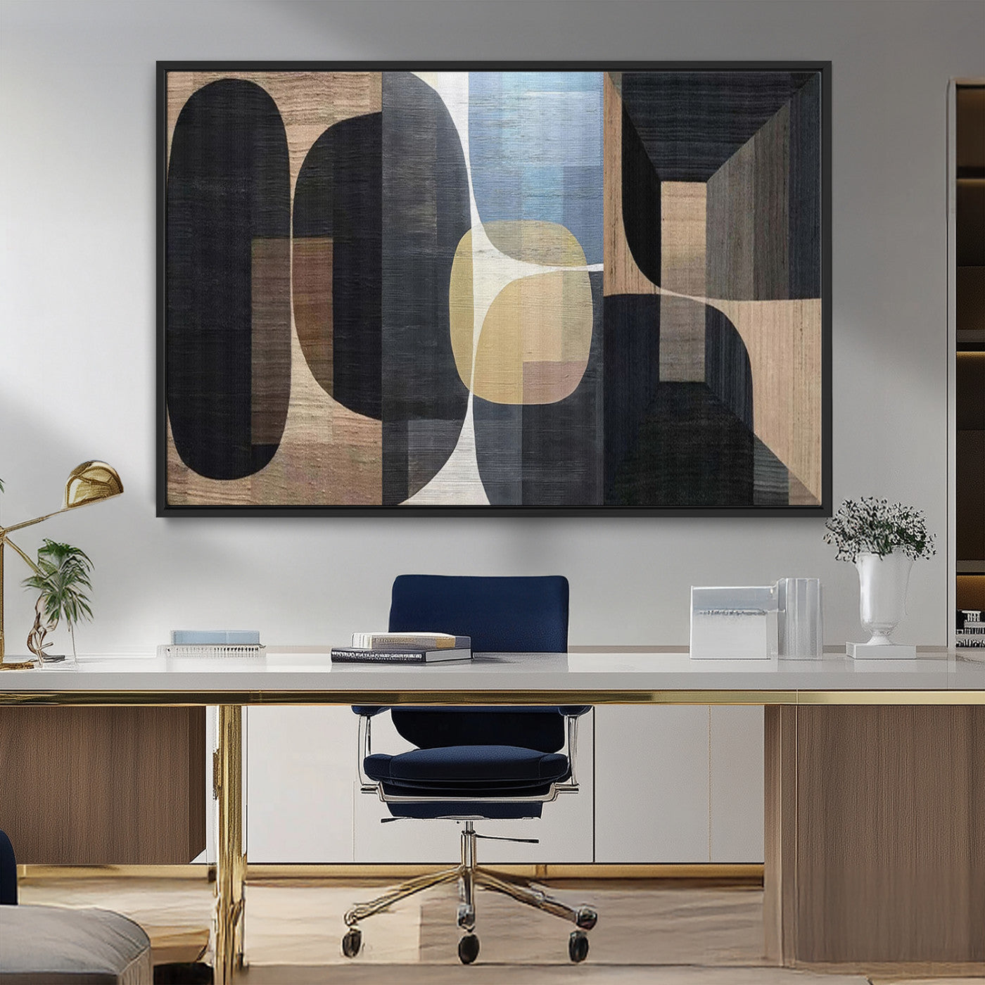 75252-MGV-FC-36X24_Black-Minimalist Wabi Sabi Abstract Geometric Wall Art Canvas Print – Modern Minimalist Shapes – Ready to