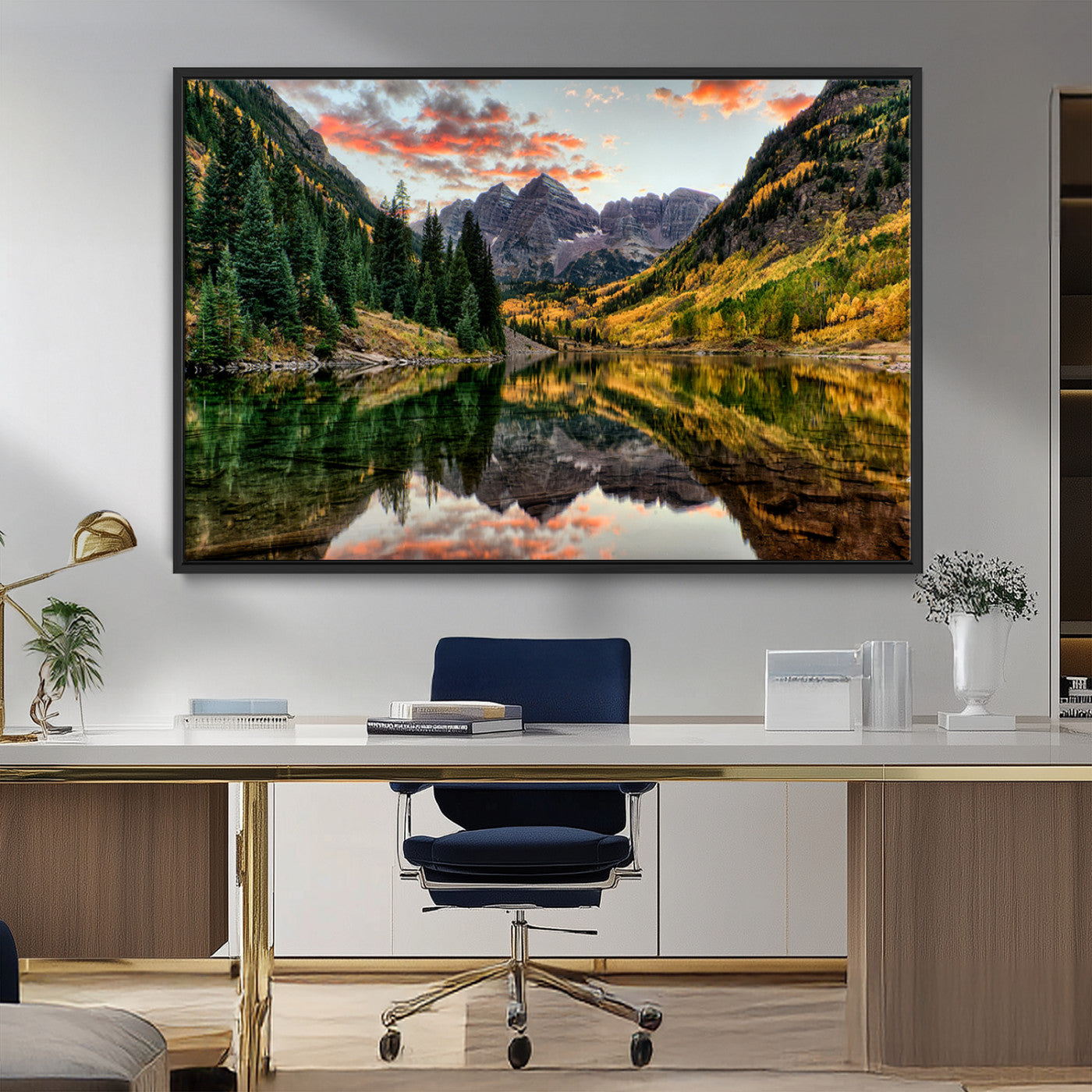 14376-MGV-FC-36X24_Black-Maroon Bells Wall Art - Scenic Canvas Print of Maroon Bells in Autumn for Elegant Home or Office