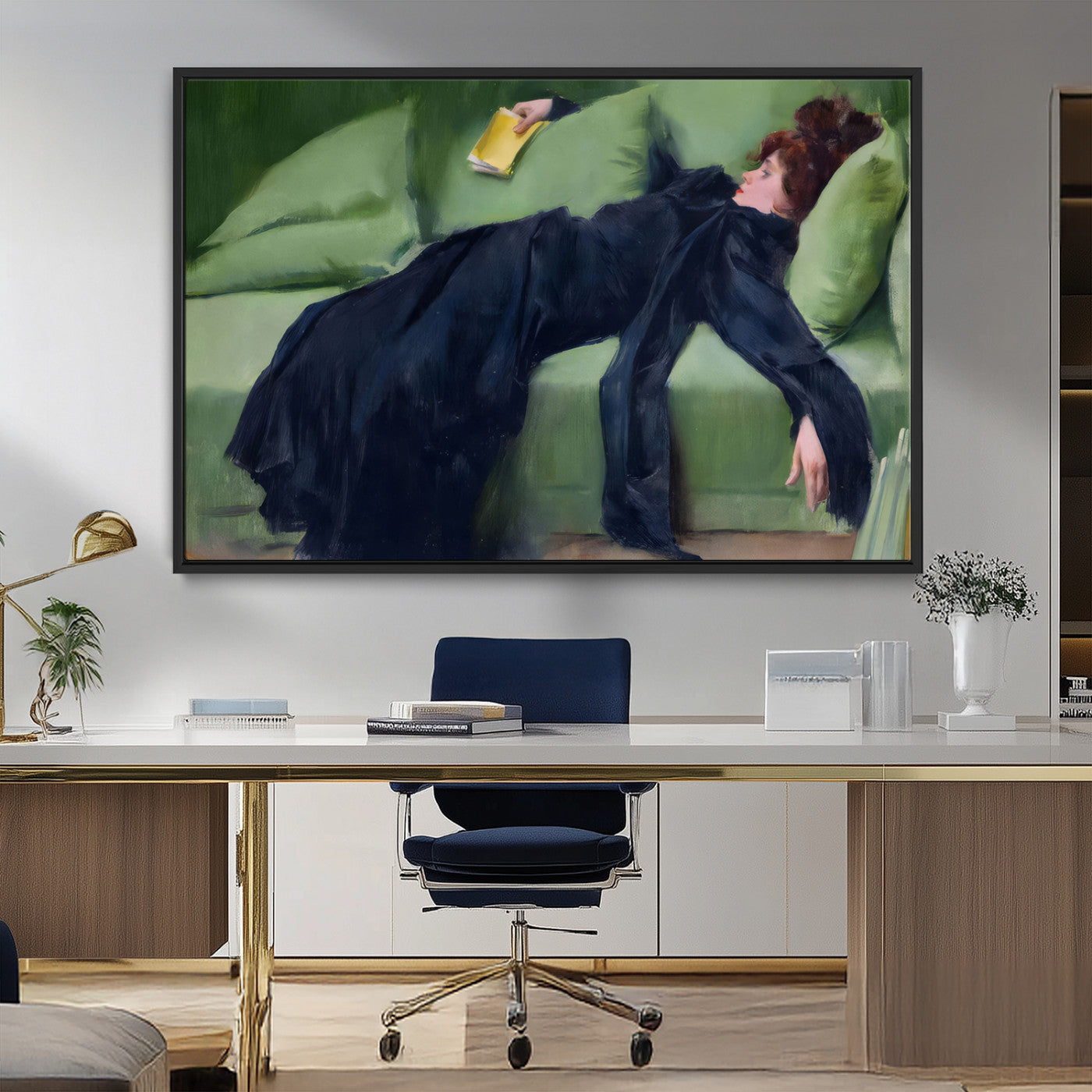 17725-MGV-CV-36X24-Decadent Girl by Ramon Casas Wall Art Canvas Print, Framed Decadent Girl Canvas Print