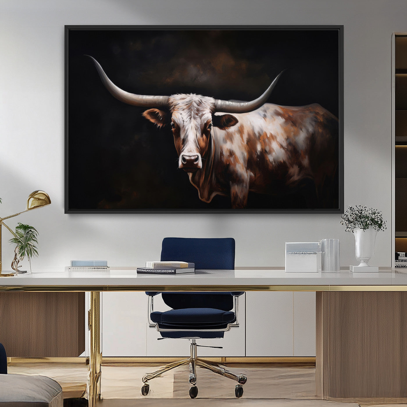 82543-MGV-FC-36X24_Black-Texas Longhorn Wall Art Canvas Print | Western Ranch Decor | Bold Rustic Cattle Artwork | Ready to