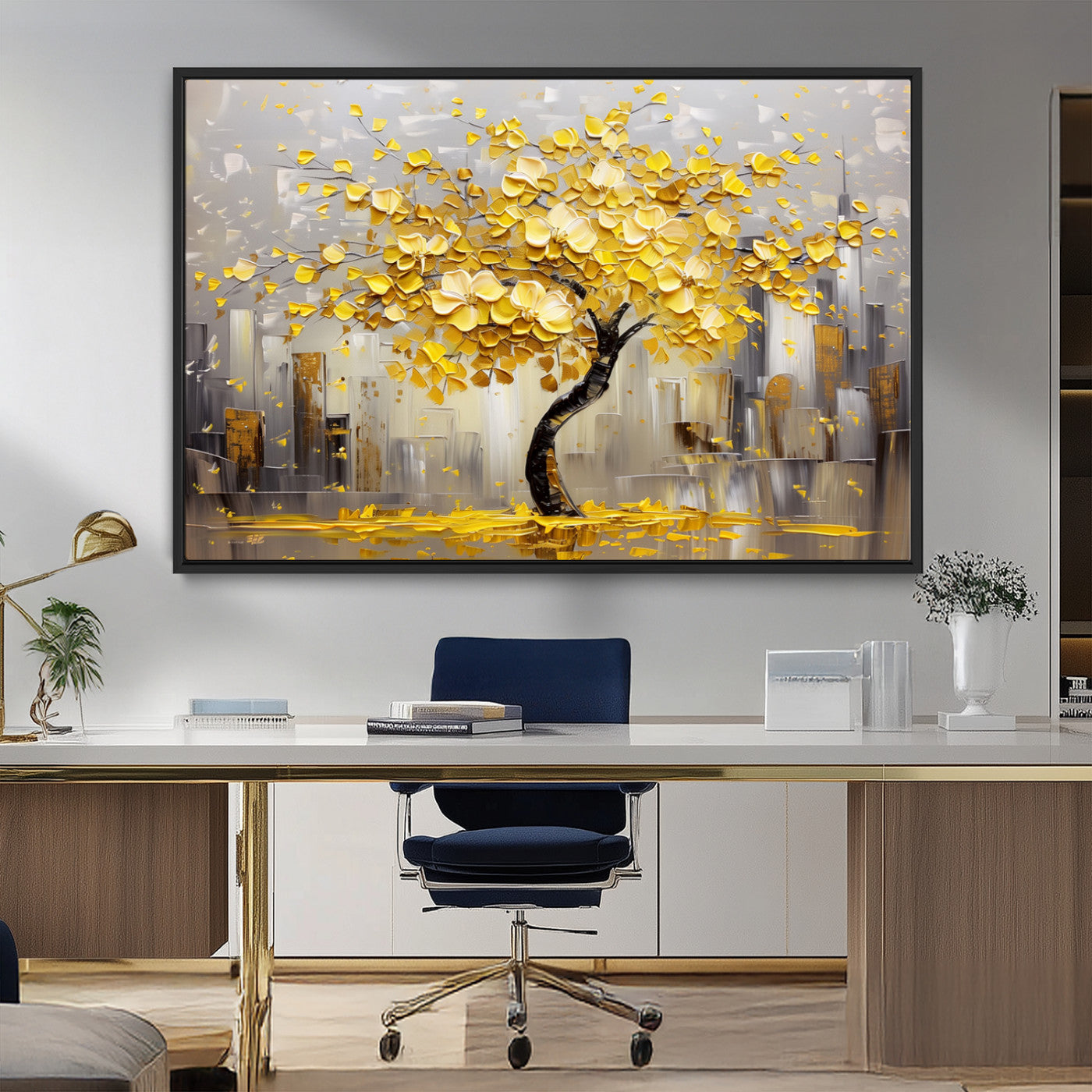 45538-MGV-FC-36X24_Black-Golden Tree Canvas Print | Abstract Wall Art for Modern Homes | Ready to Hang Framed Artwork