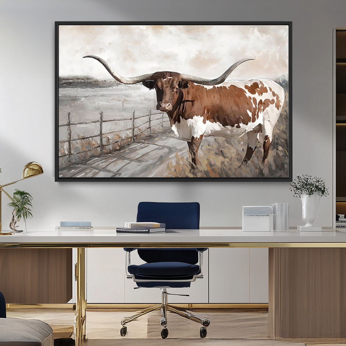 57340-MGV-CV-36X24 - Vintage Texas Cow Wall Art Canvas Print, Rustic Longhorn Wall Art | Canvas Print for Farmhouse Decor