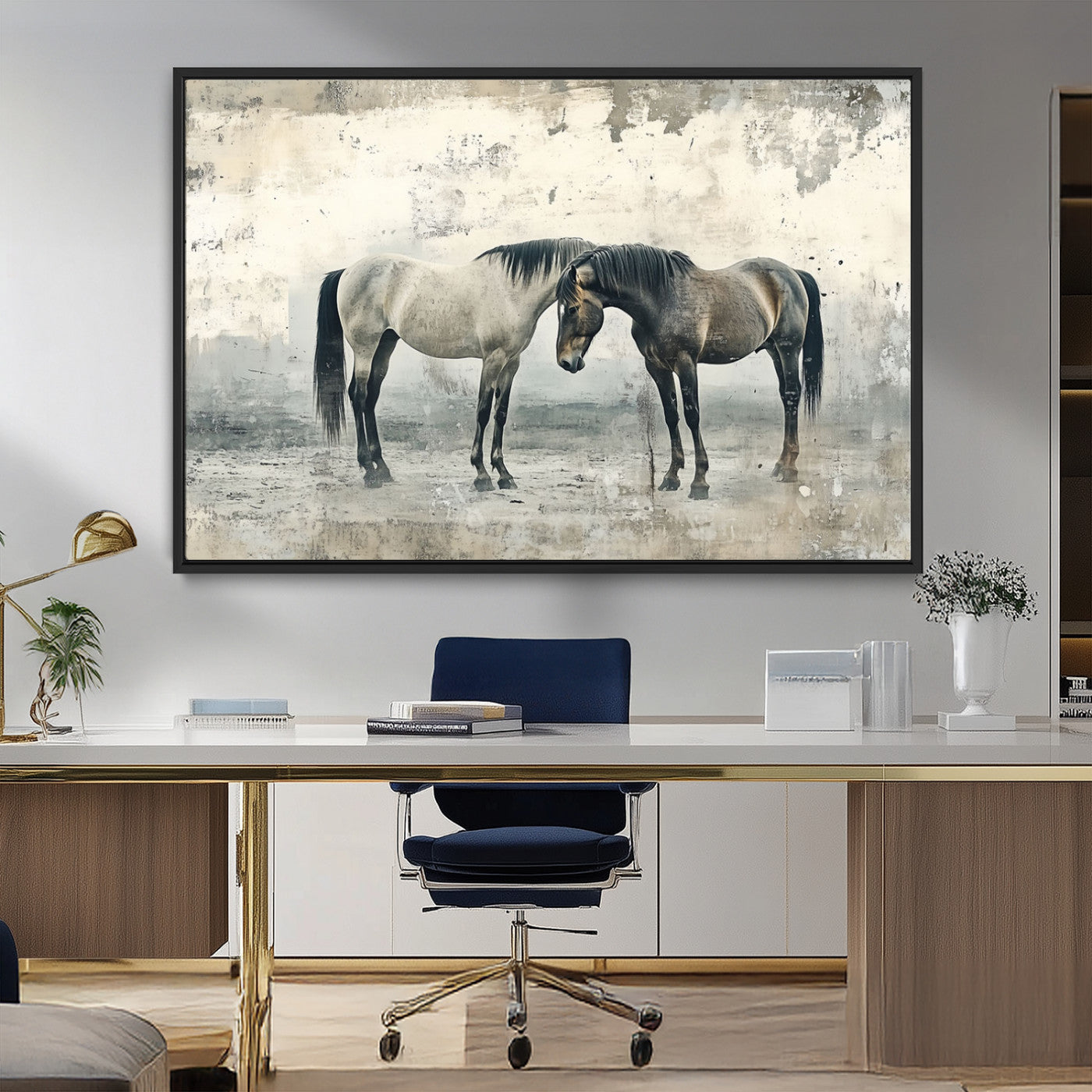 33288-MGV-FC-36X24_Black-Chines Style Majestic Horses Wall Art | Ready to Hang and Framed Triptych Print | Western Farmhouse