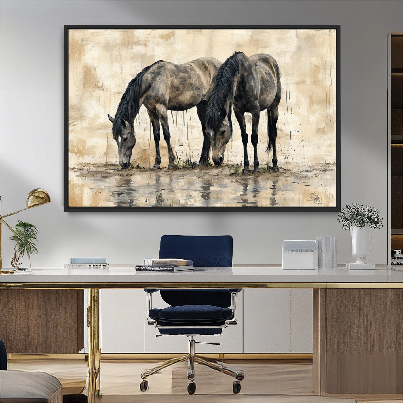 45159-MGV-FC-36X24_Black-Chinese Style Abstract Black Horses Wall Art Canvas Print - Abstract Horse Wall Art Canvas Print