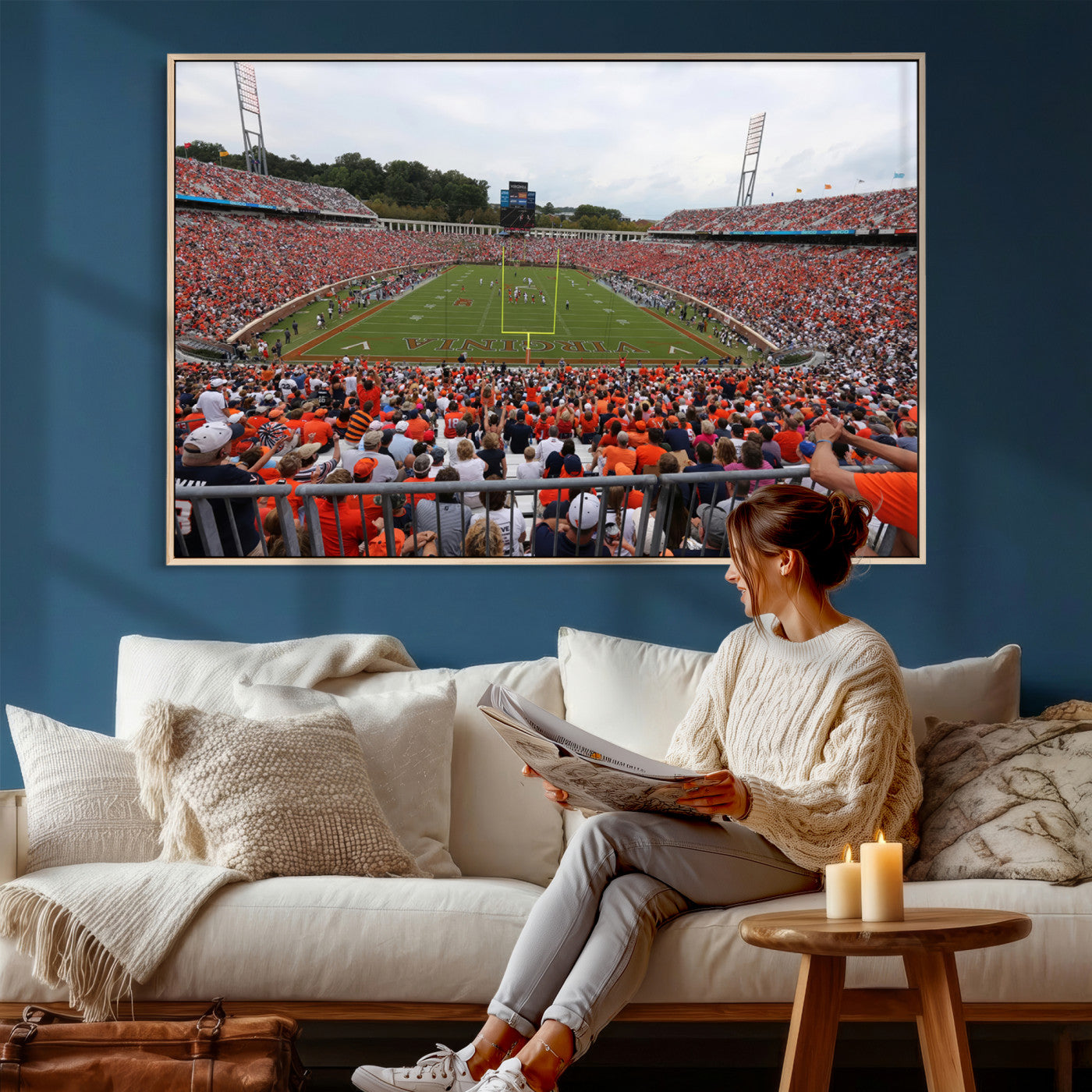 63606-MGV-CV-36X24 - Virginia Cavaliers Football Team Print - Charlottesville Scott Stadium Print Wall Art Canvas