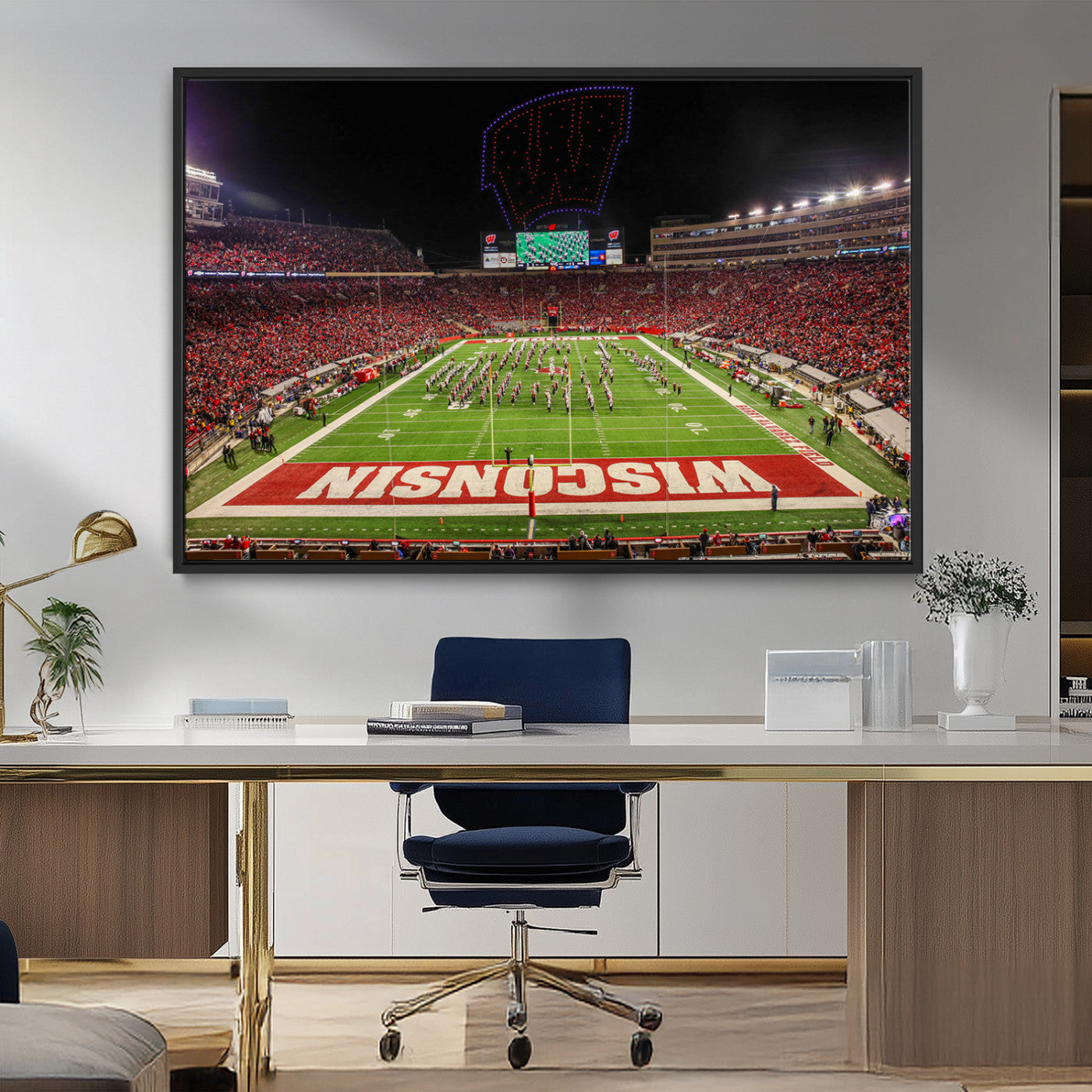 34125-MGV-CV-36X24-Wisconsin Badgers Football Team Print Canvas- Madison Camp Randall Stadium Wall Art Canvas Print