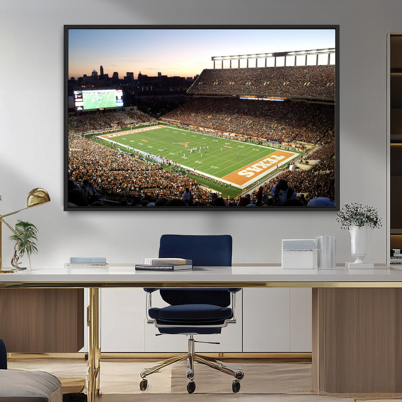 11455-MGV-FC-36X24_Black-Darrell K Royal-Texas Memorial Stadium Canvas Wall Art - Texas Longhorns Football Match