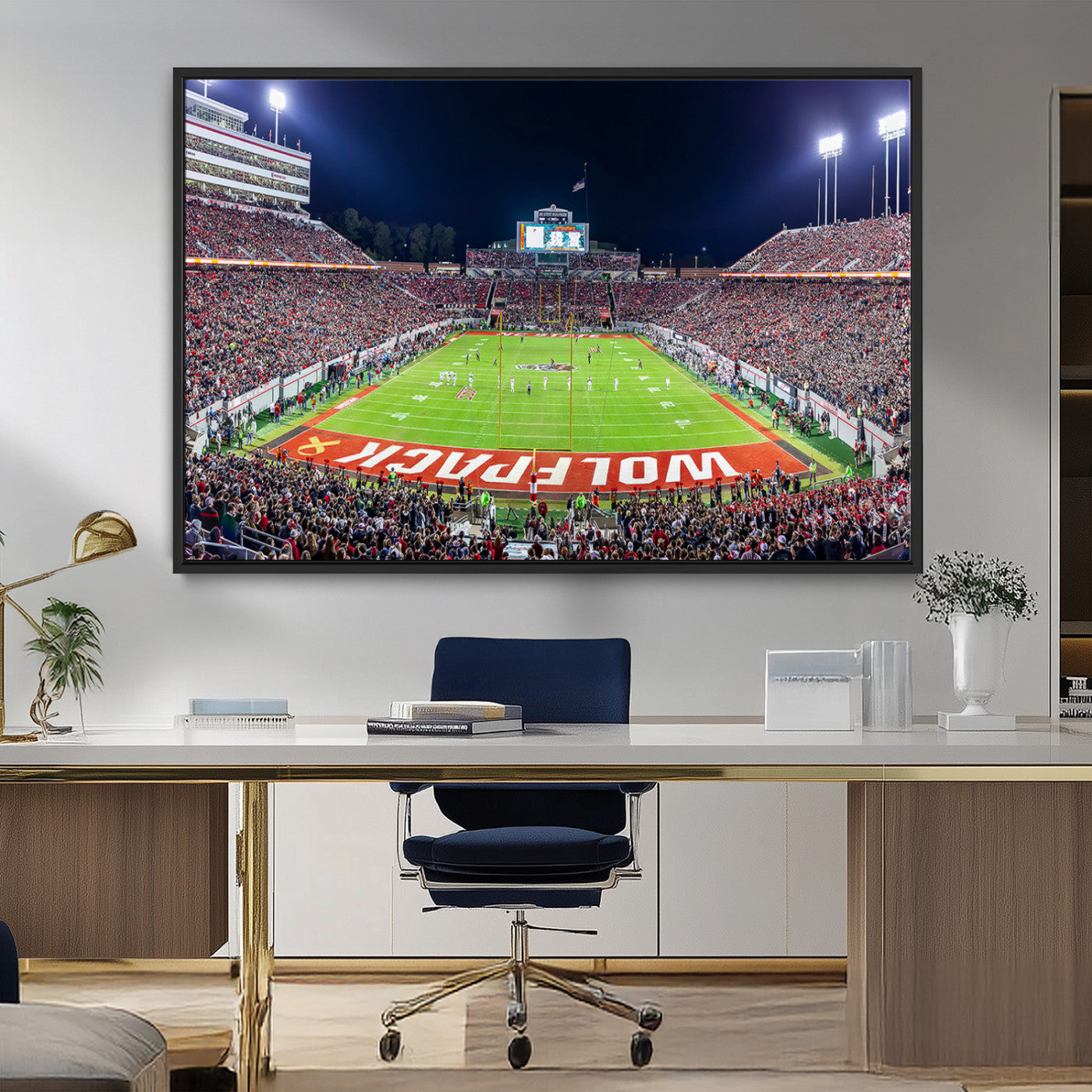 80943-MGV-FC-36X24_Black-Wolfpack Football Team Print - Raleigh Carter-Finley Stadium Wall Art Canvas Print