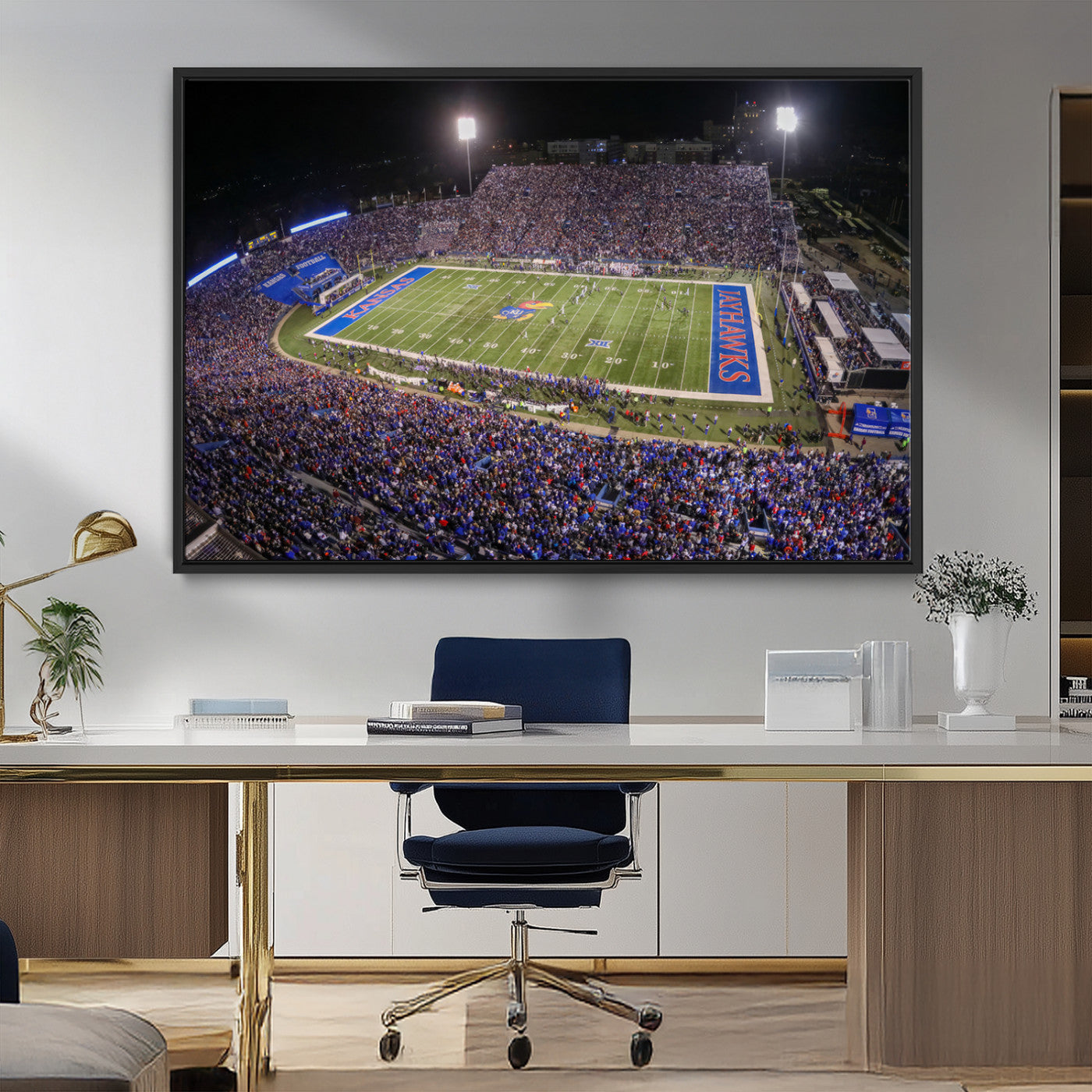 69760-MGV-FC-36X24_Black-University of Kansas Jayhawks Football Team Print - Lawrence Kansas Memorial Stadium Wall Art Canvas