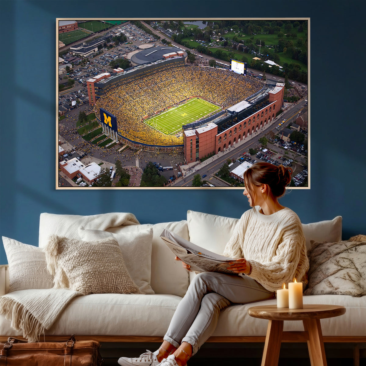 95248-PAN-FL-20X10 - University of Michigan Wolverines Football Team Print - Ann Arbor Michigan Stadium Wall Art Canvas