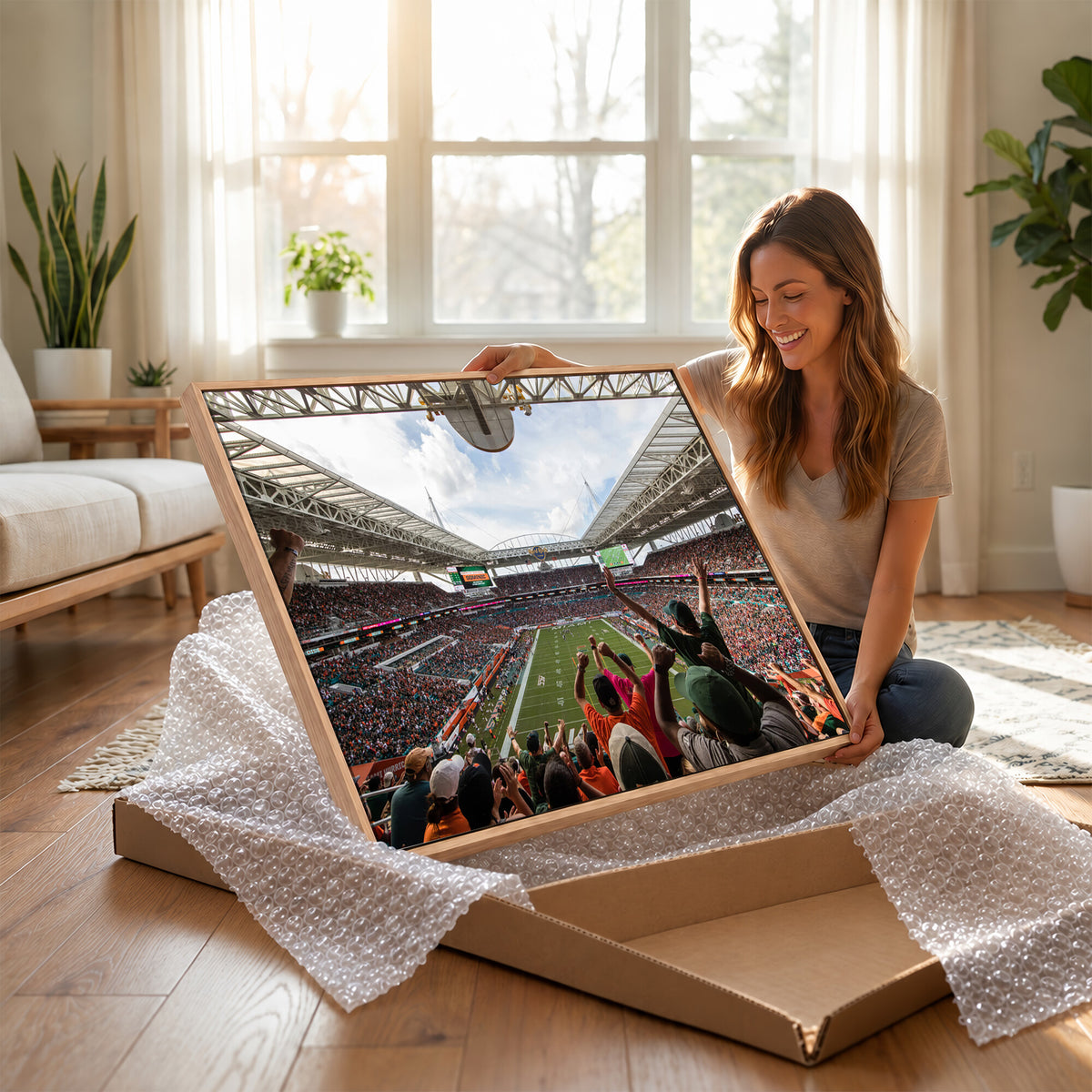 66239-PAN-FL-20X10 - Miami Hurricanes Football Team Wall Art Print - Miami Hard Rock Stadium Wall Art Canvas Print