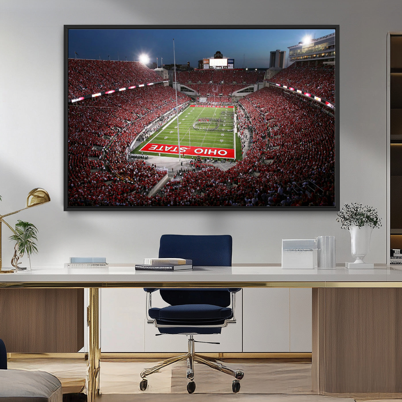 98743-MGV-FC-36X24_Black-Ohio State University Buckeyes Football Team Print - Columbus Ohio Stadium Wall Art Canvas Print