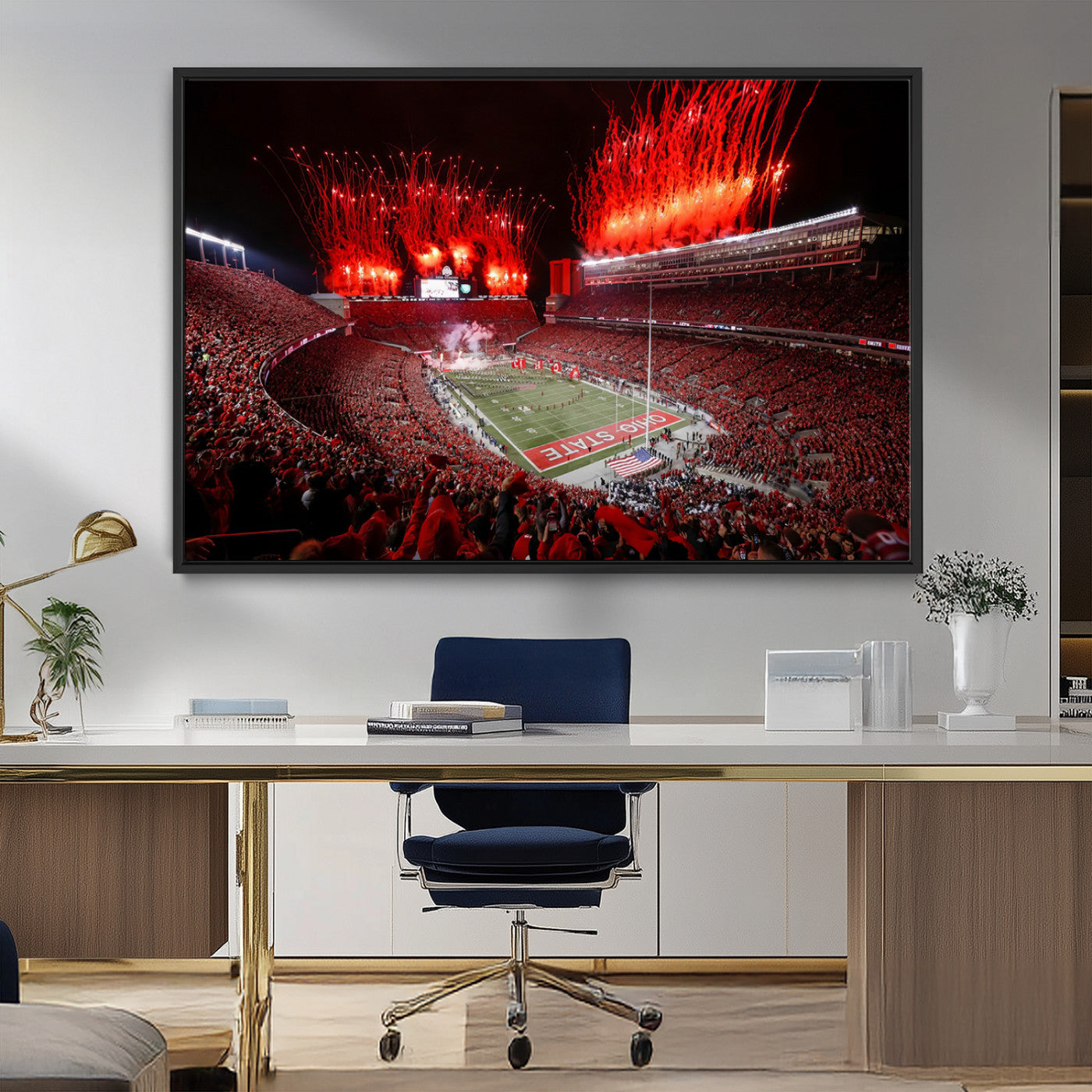 56909-MGV-FC-36X24_Black-Ohio State University Buckeyes Football Team Print - Columbus Ohio Stadium Wall Art Canvas Print