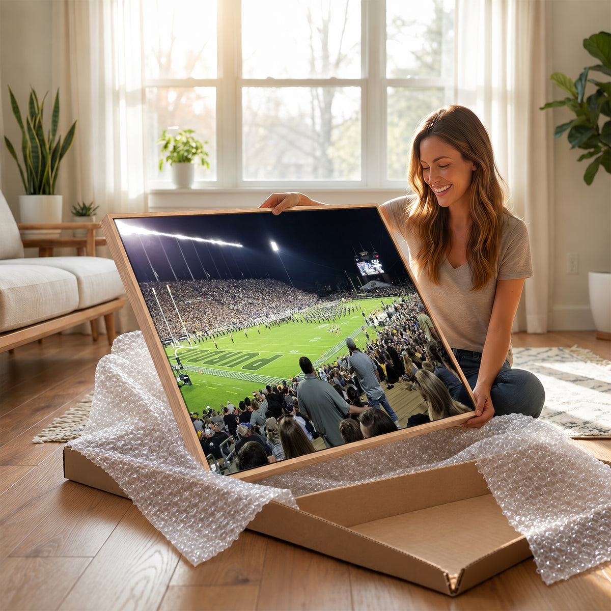 56796-PAN-FL-20X10 - Purdue University Boilermakers Football Team Print - West Lafayette Ross-Ade Stadium Wall Art Canvas