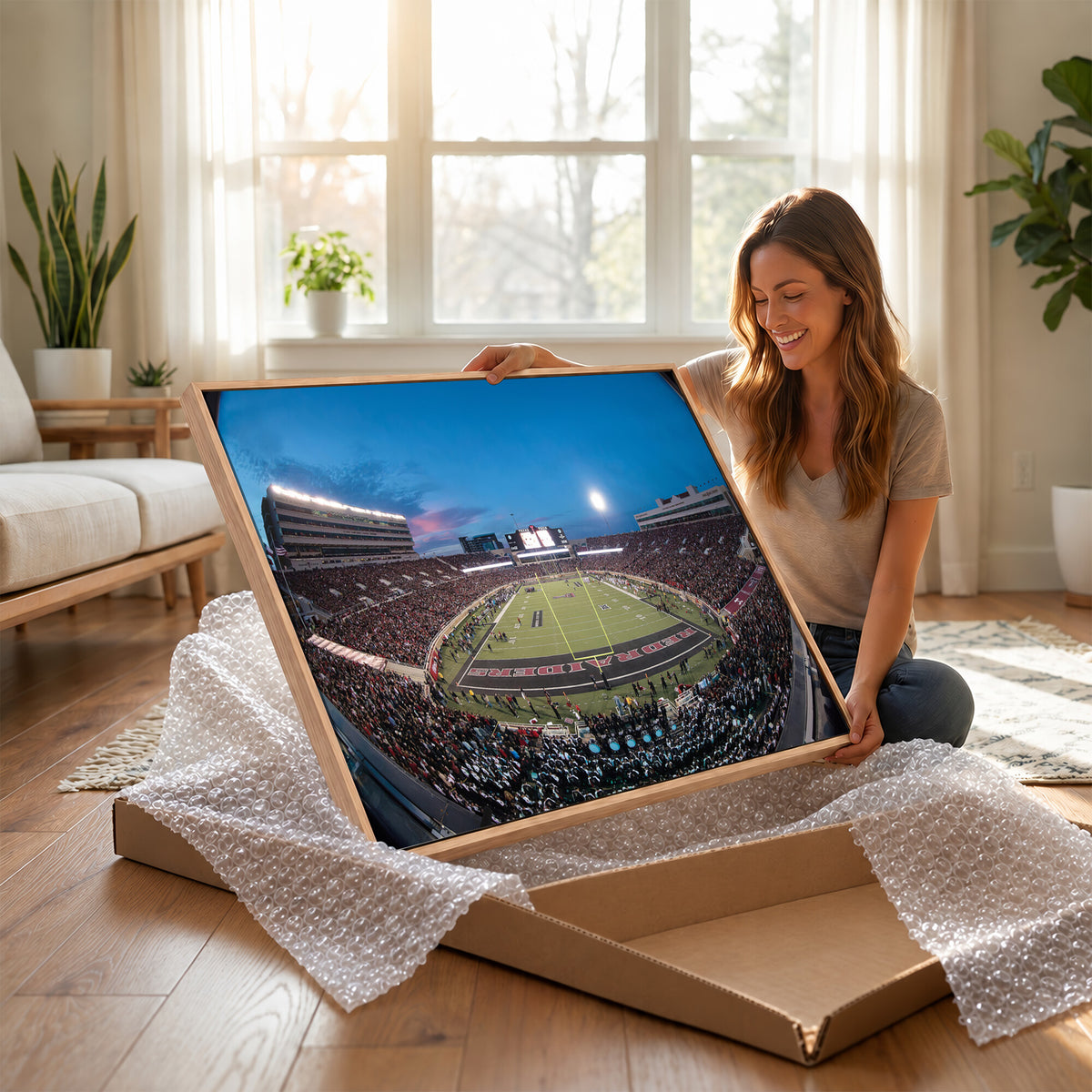 60763-PAN-FL-20X10 - Texas Tech Red Raiders Canvas, Framed Football Team Print - Lubbock Jones AT&T Stadium Wall Art