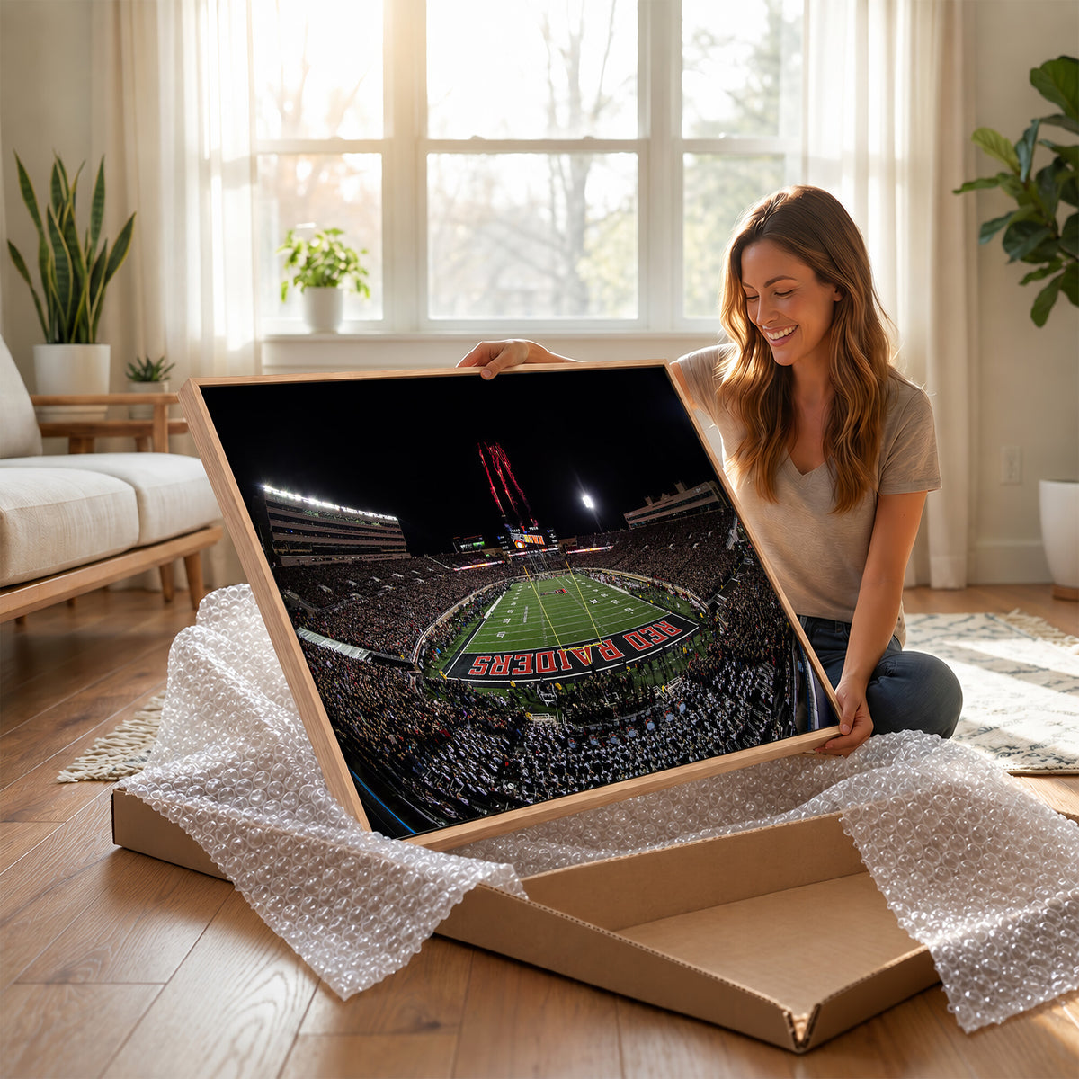 83122-PAN-FL-20X10 - Framed Texas Tech Red Raiders Stadium Canvas, Texas Tech Red Raiders Football Team Print - Lubbock