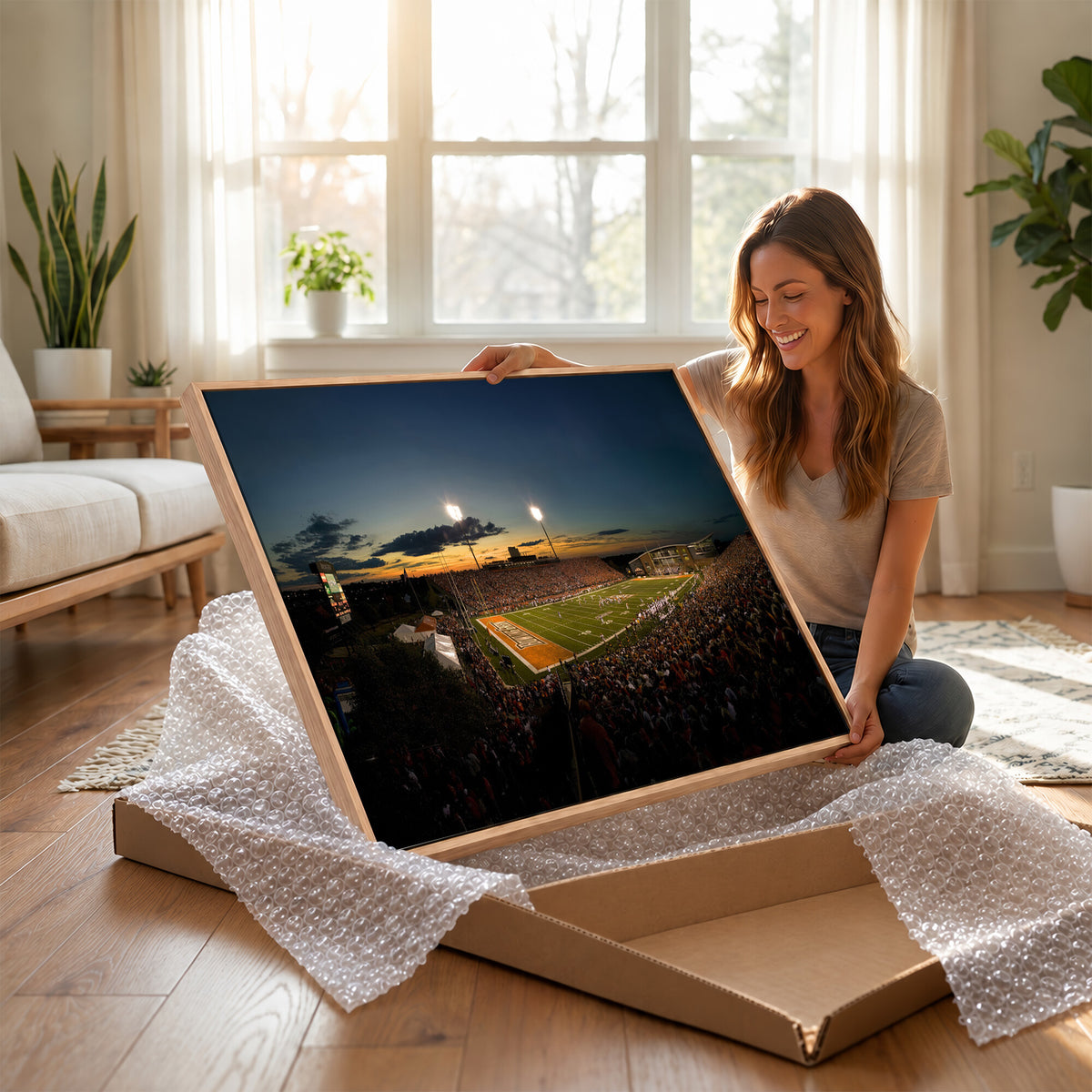 15980-PAN-FL-20X10 - Ball State Cardinals Football Team Print - Muncie Scheumann Stadium Wall Art Canvas Print