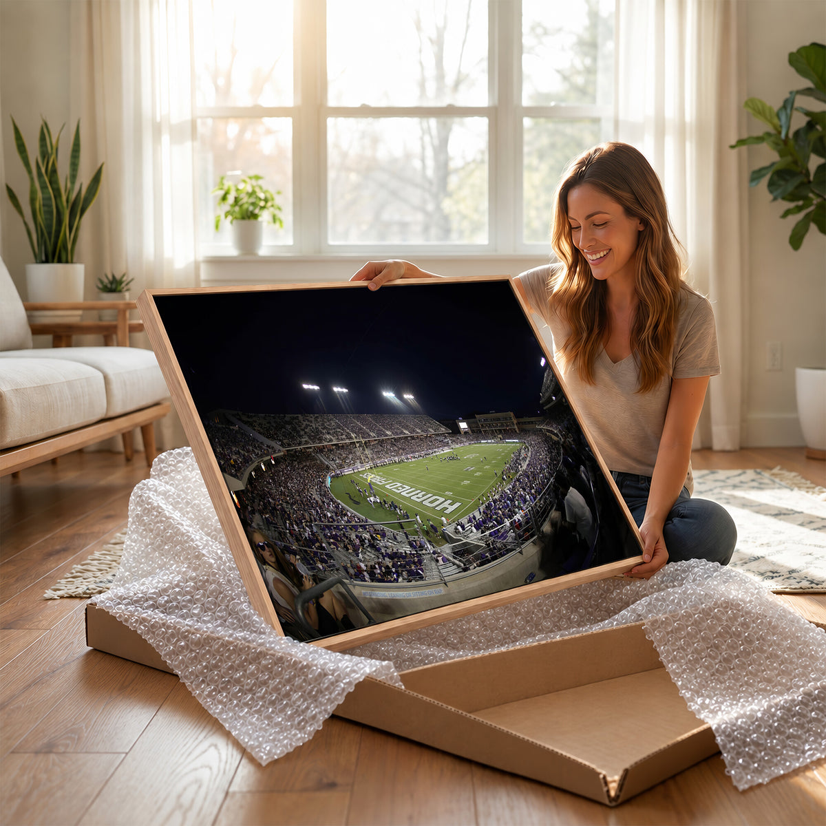 59222-PAN-FL-20X10 - TCU Horned Frogs Football Team Print - Fort Worth Amon G. Carter Stadium Wall Art Canvas Print.