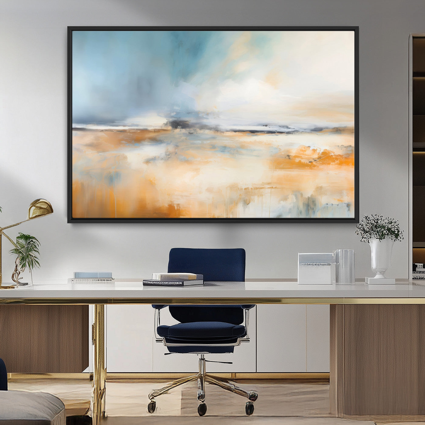 guzelmis-sharpen-MGV-FC-36X24_Black-Abstract Landscape Wall Art Canvas Print - Warm Tones of Orange and Blue, Modern Framed Art for Home