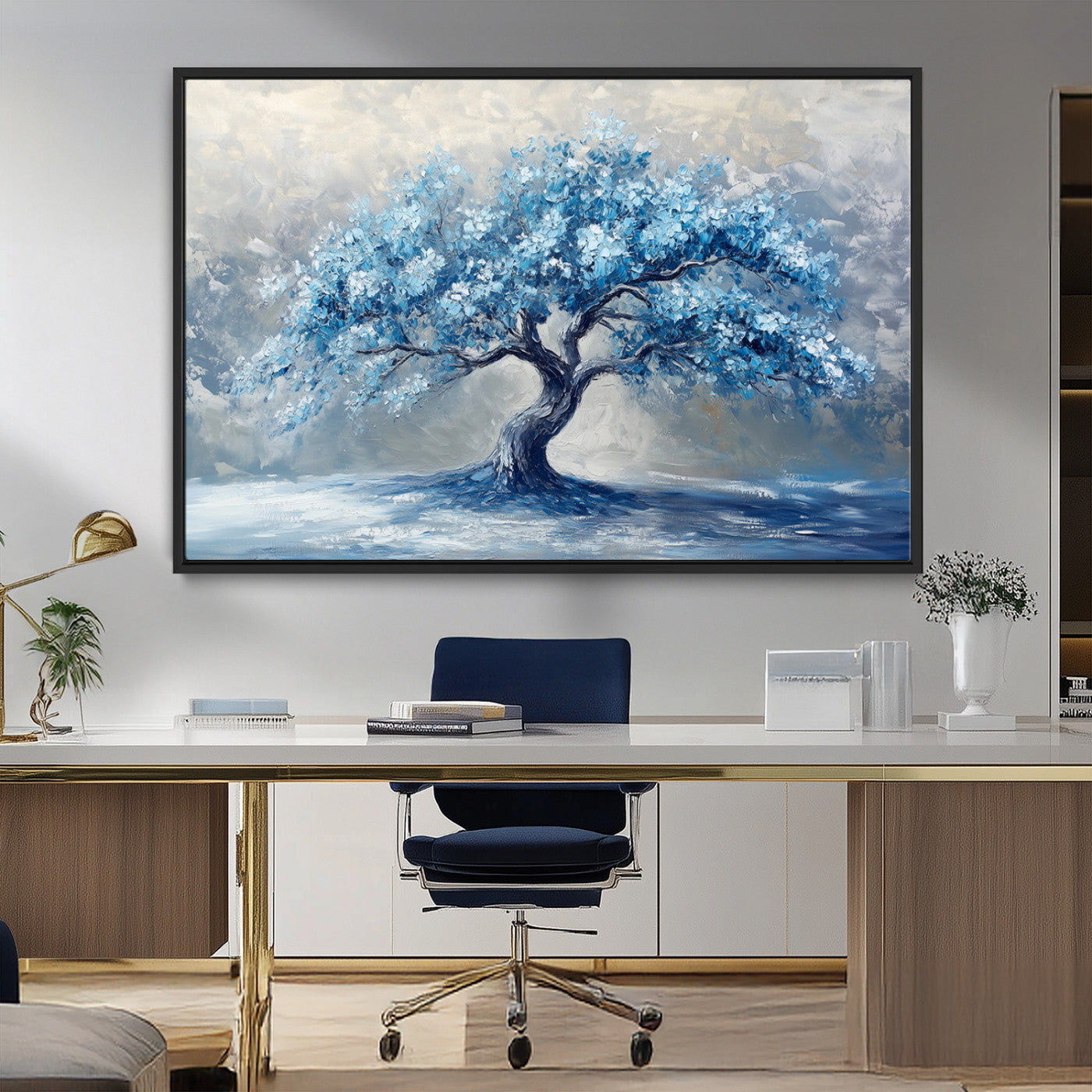56105-MGV-CV-36X24-Abstract Blue Tree Art Canvas Print, Majestic Tree Wall Art Print for Farmhouse Decor