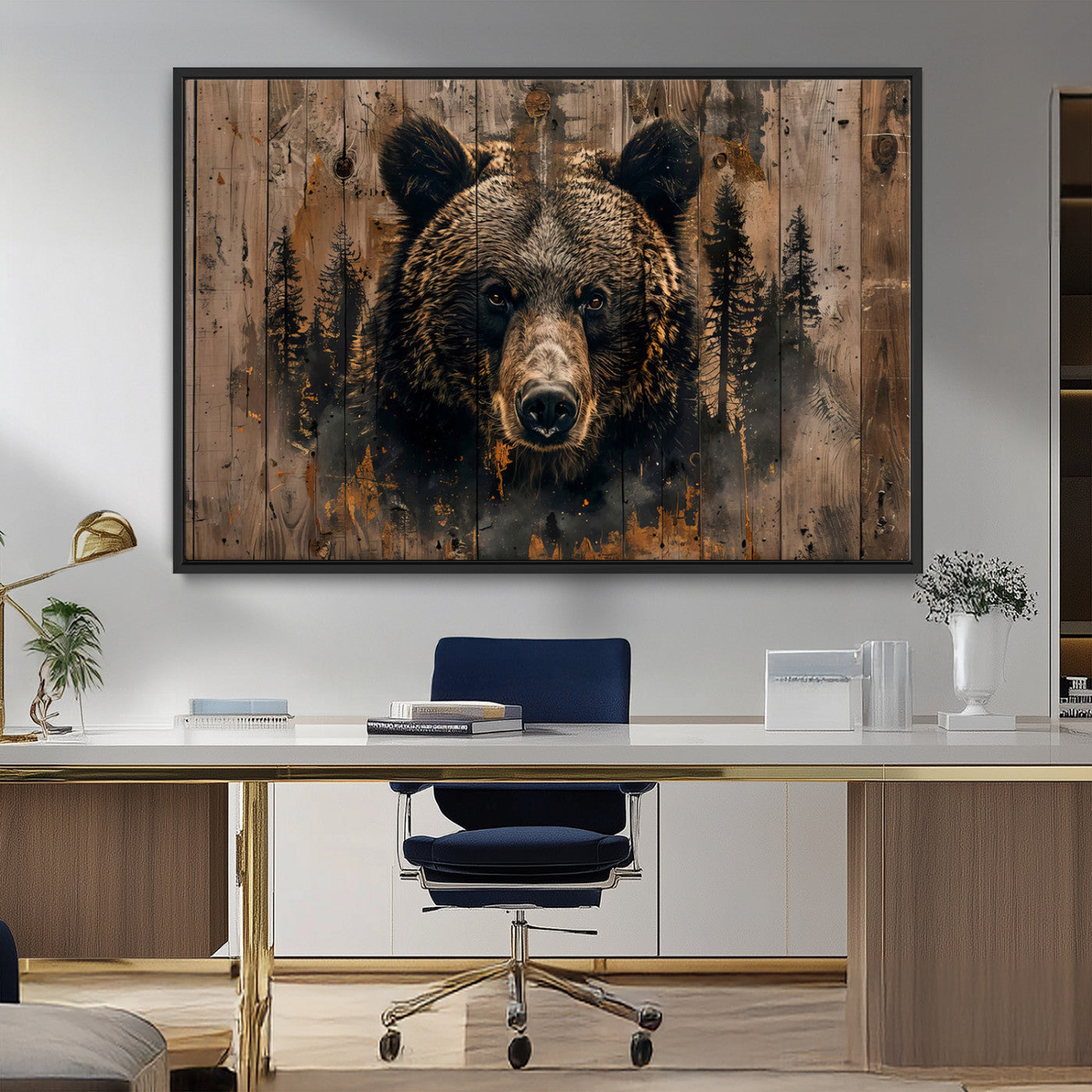 76998-MGV-FC-36X24_Black-Rustic Grizzly 399 Wall Art | Triptych Canvas Print | Rustic Cabin Wall Decor | Perfect for