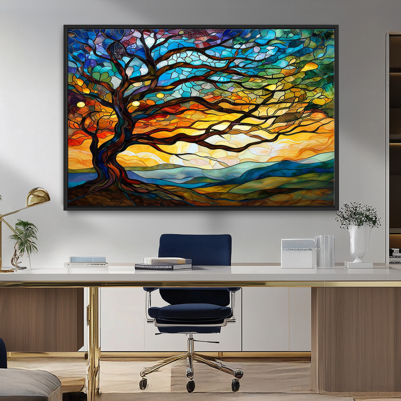 64765-MGV-FC-36X24_Black-Mosaic Tree Wall Art | Ready to Hang Stained Glass Style Canvas Print | Farmhouse Wall Decor, Cabin