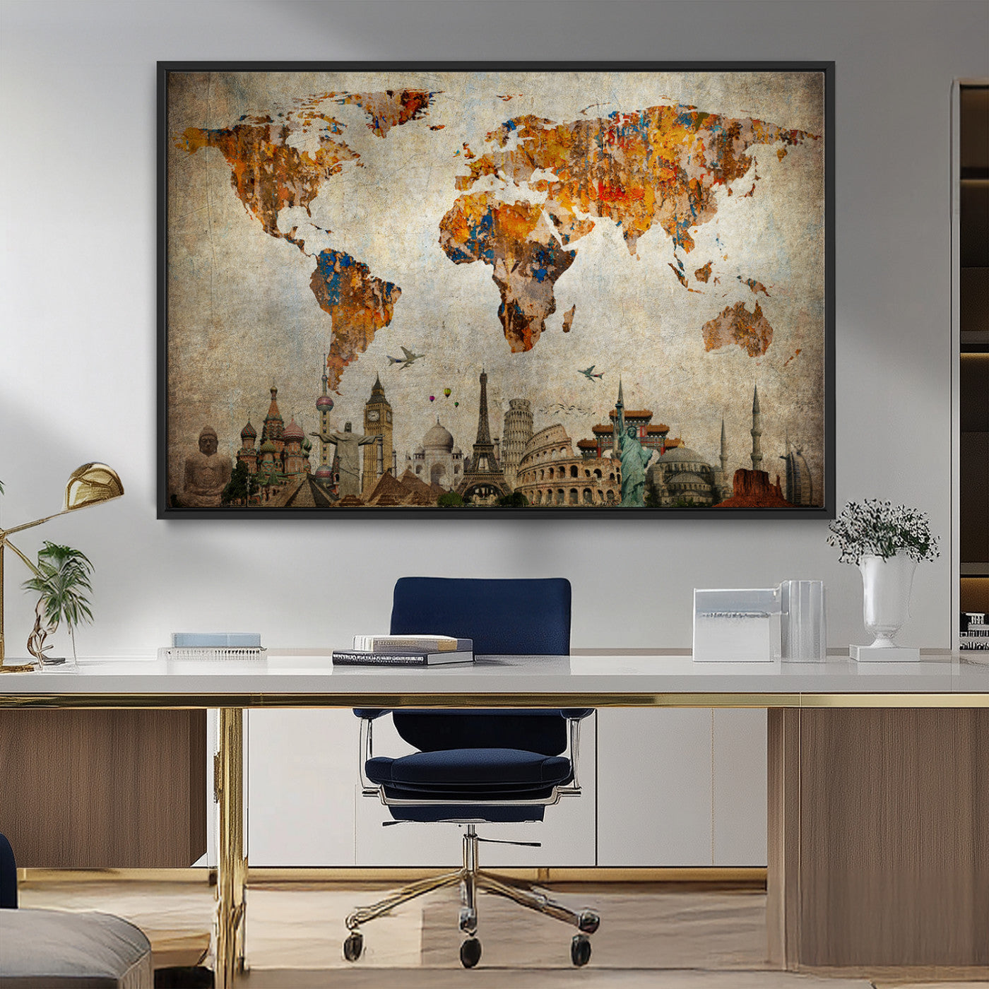 54918-MGV-CV-36X24-Push Pin World Map Canvas Print – Travel Tracker Wall Art for Couples, Perfect Anniversary Gift for Home or Office Decor