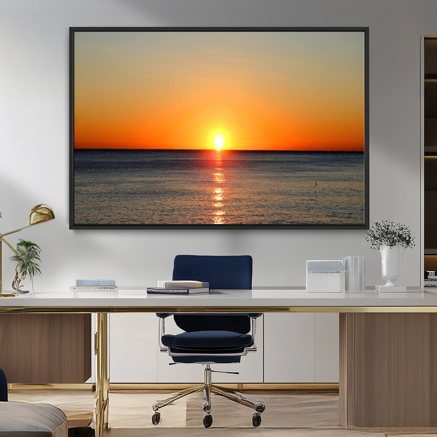 54676-MGV-FC-36X24_Black-Golden Horizon Sunset Over Ocean Wall Art Canvas Print – Tropical Beach Canvas Wall Art – Giclee