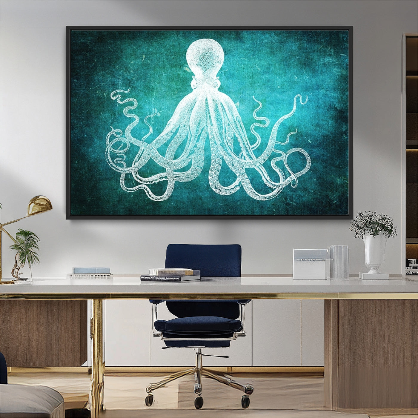 20773-MGV-CV-36X24-Green Octopus Abstract Wall Art Canvas Print