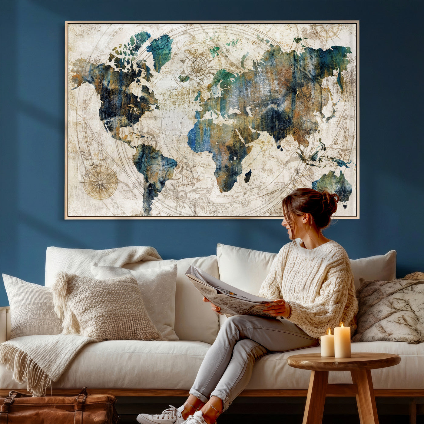 36972-MGV-CV-36X24 - Grunge Abstract World Map Art Print Canvas Print for Office Decor