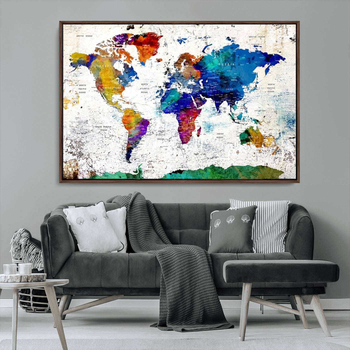 47974-MGV-FC-36X24_Walnut-Push Pin World Map Canvas Print – Travel Tracker Wall Art for Couples, Perfect Anniversary Gift for Home or Office Decor