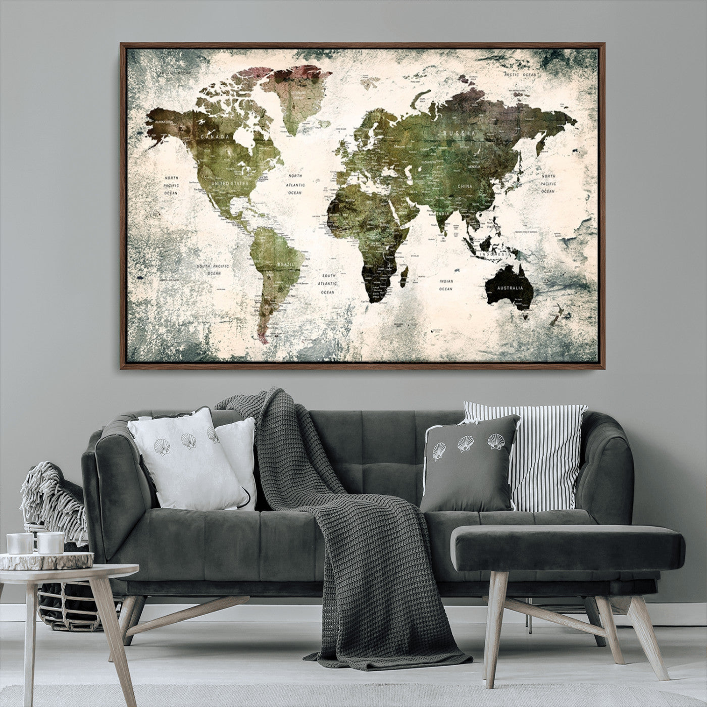 14328-MGV-CV-36X24-Push Pin World Map Canvas Print – Framed Travel Map Wall Art for Couples, Anniversary Gift, Modern Home or Office Decor