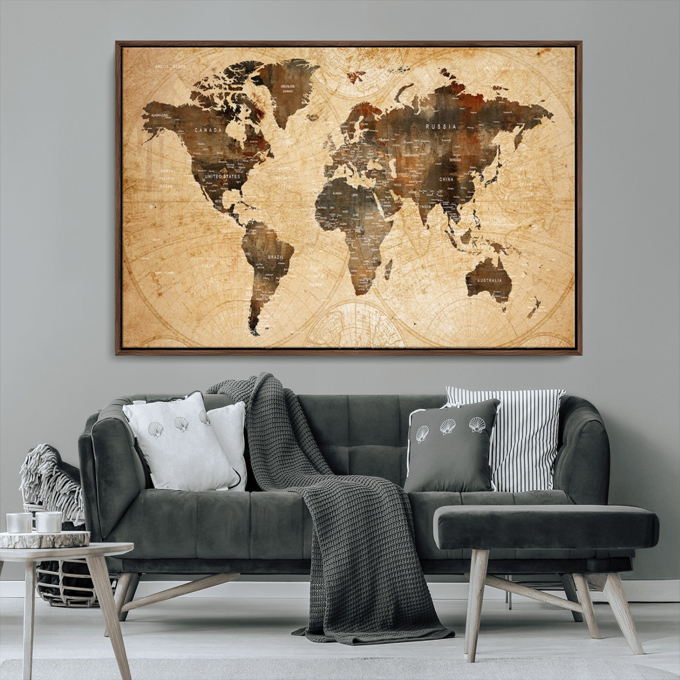 13813-MGV-CV-36X24-Push Pin World Map Canvas Print – Framed Travel Tracker Wall Art for Couples, Perfect Anniversary Gift and Home Decor