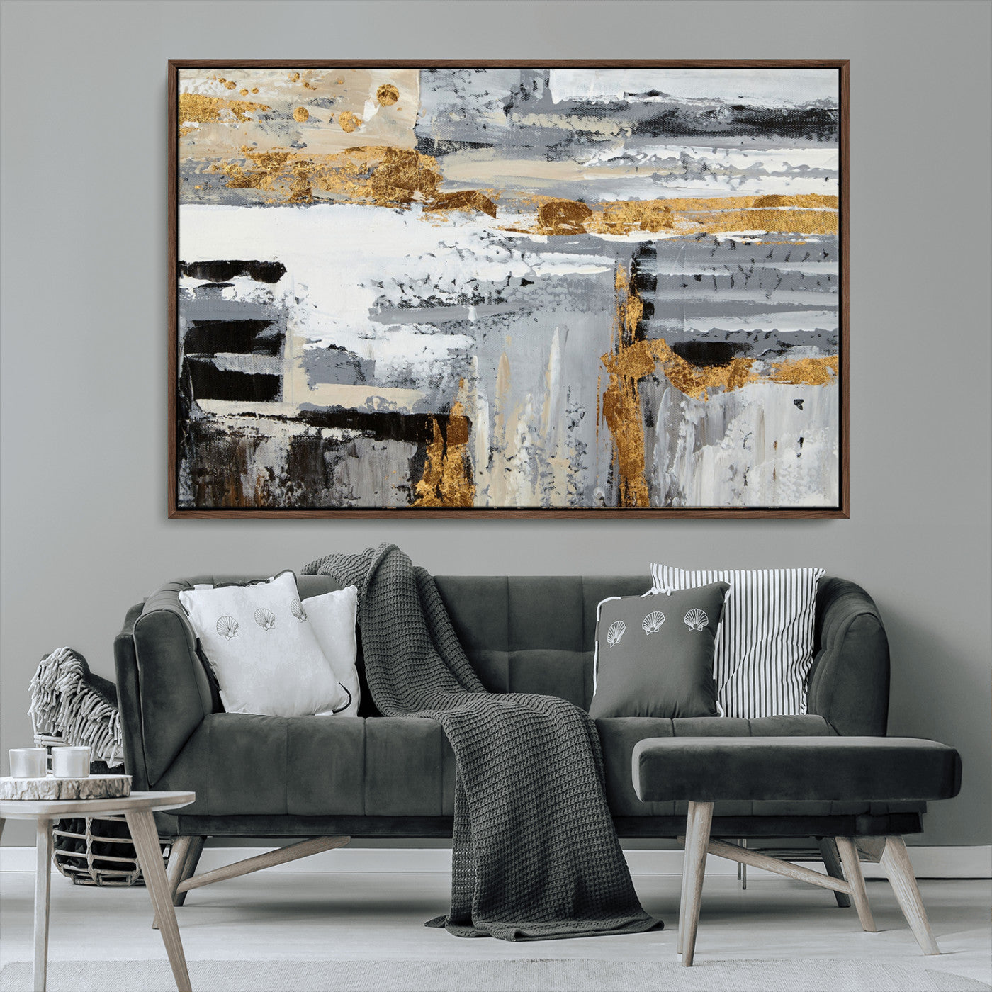 43177-MGV-CV-36X24-Abstract Painting Canvas Wall Art Print Paint Drip Art Brush Strokes Gray Artwork