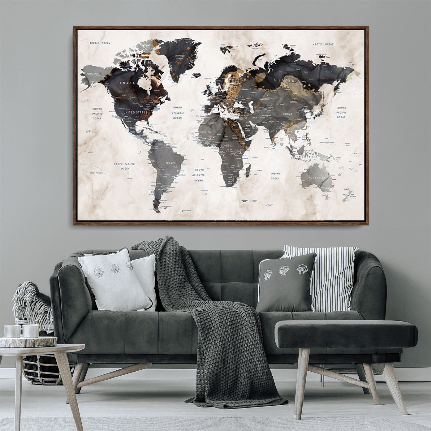 48937-MGV-CV-36X24-Push Pin World Map Canvas Print – Framed Travel Tracker Wall Art for Couples, Romantic Anniversary Gift and Home Decor