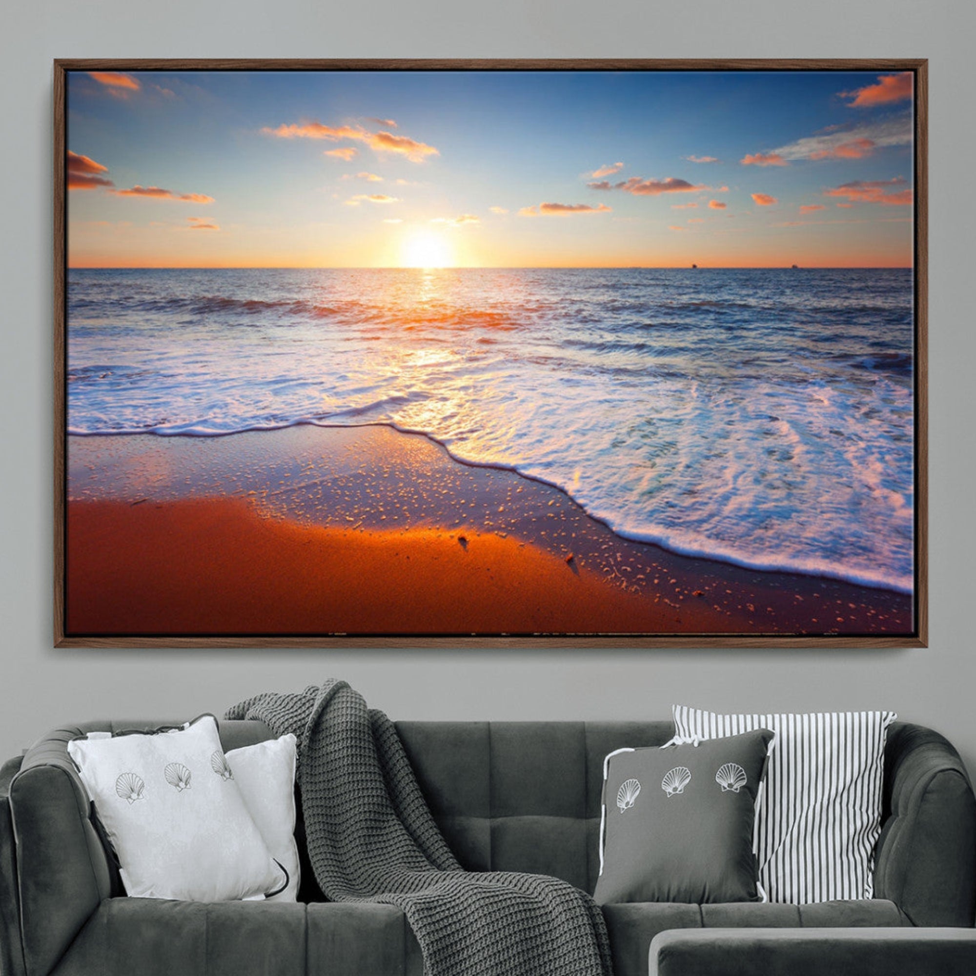 96736-MGV-CV-36X24-Tropical Ocean Sunset Wall Art Canvas Print, Golden Beach Horizon Coastal Island Decor for Home, Office