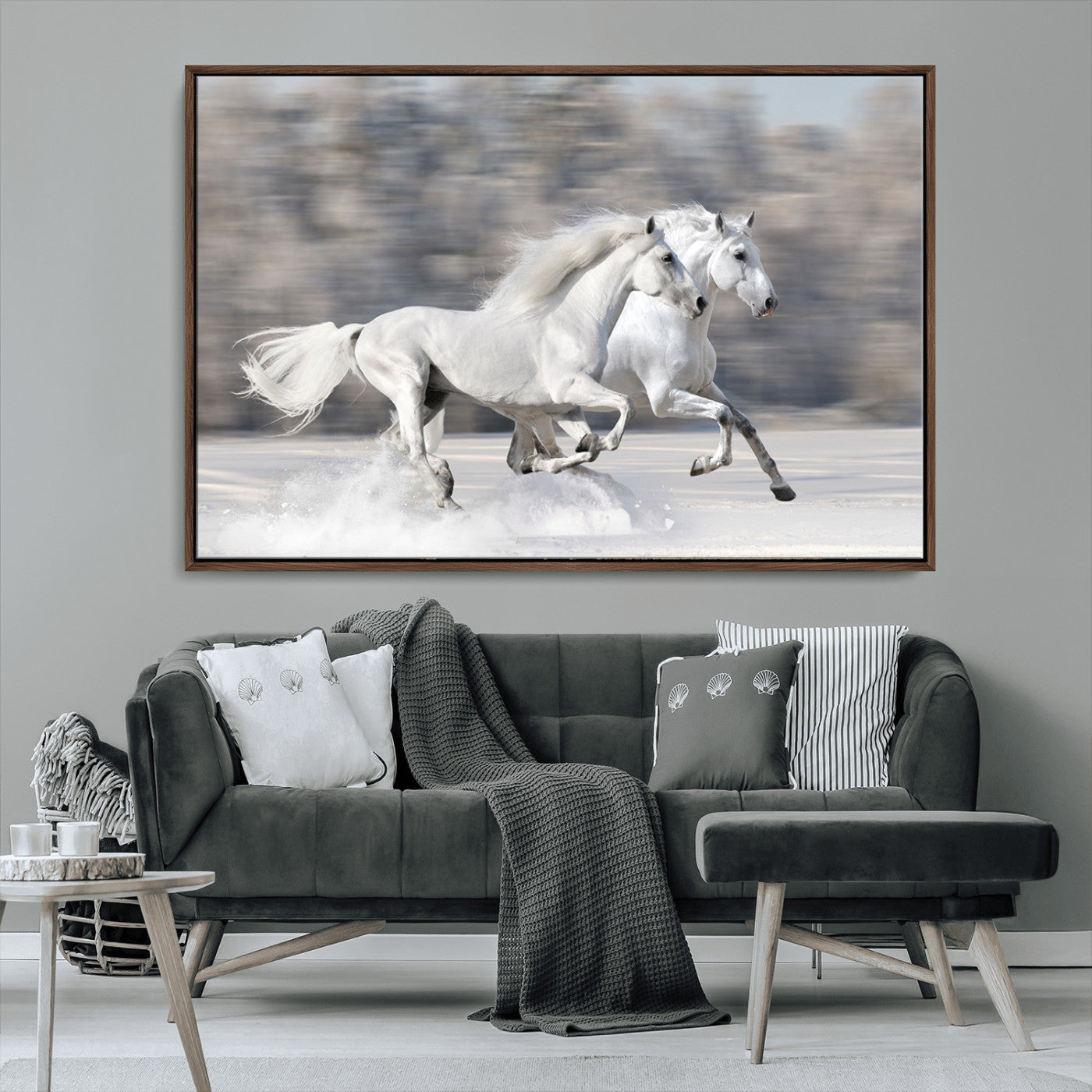 -The White Horses Wall Art, Framed White Horses Wall Art Canvas Print