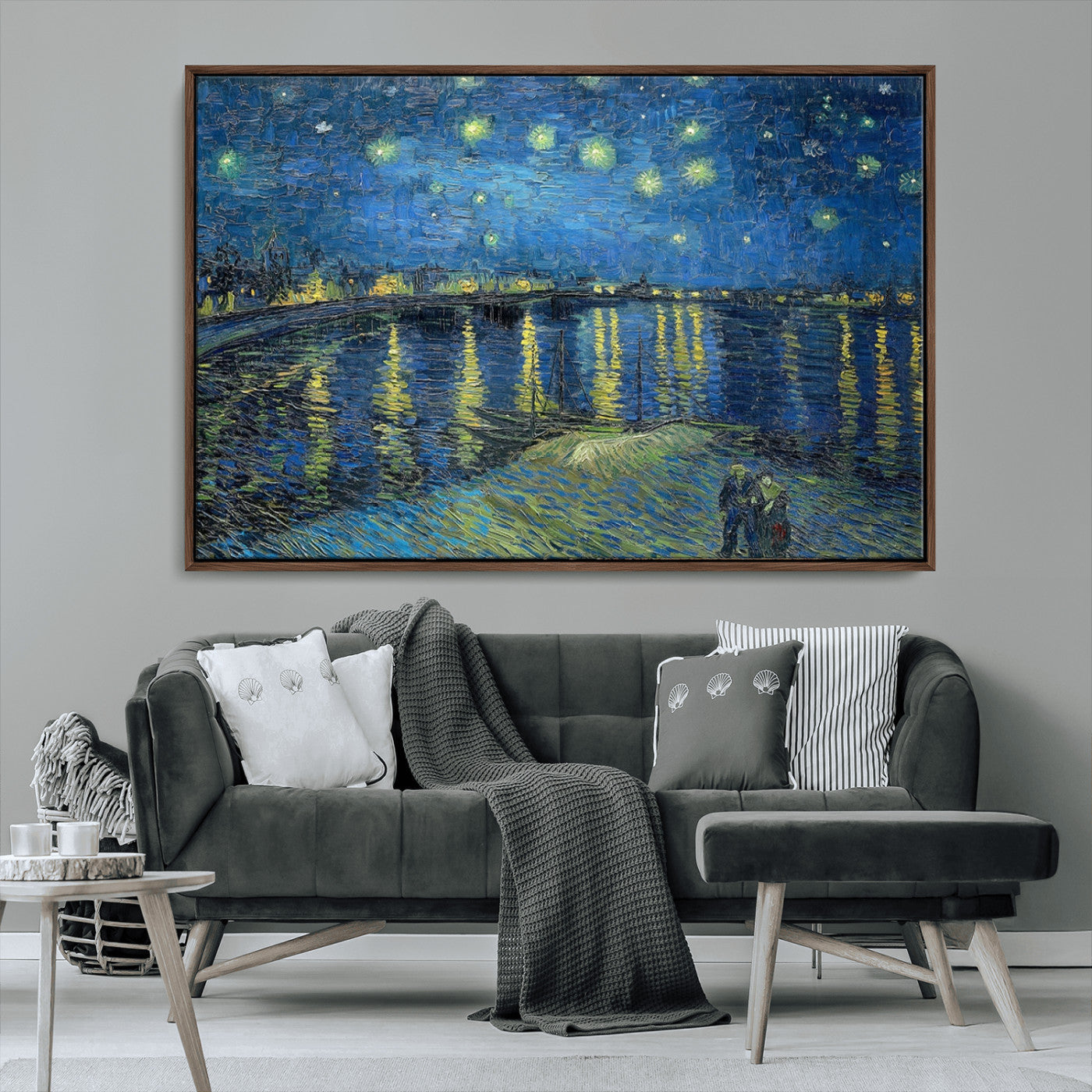 94605-MGV-CV-36X24-Vincent van Gogh Starry Night over the Rhone Abstract Wall Art Canvas, Starry Night Canvas Print
