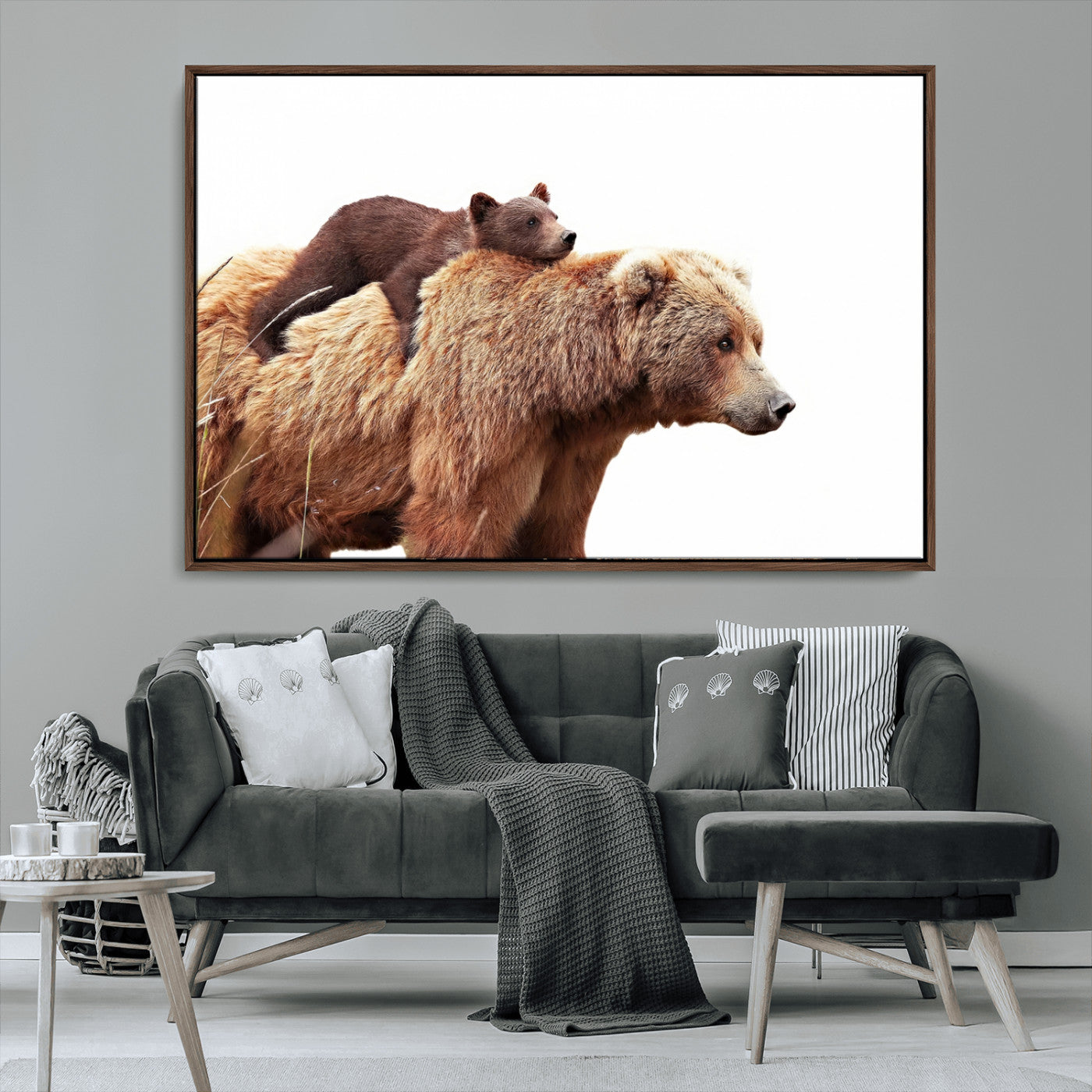76943-MGV-FC-36X24_Walnut-Mother and Baby Bear Canvas Wall Art - Adorable Wildlife Animal Print, Cozy Rustic Decor for Living