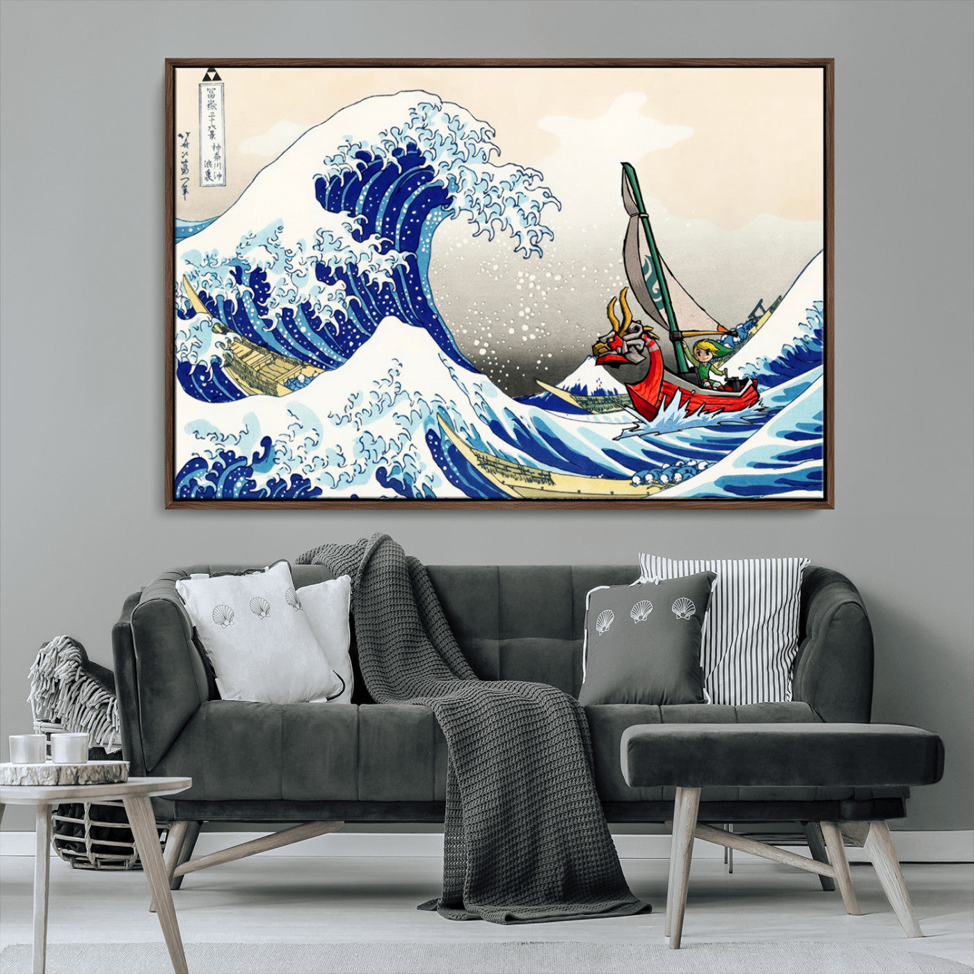 19450-MGV-CV-36X24-Katsushika Hokusai Kanagawa Giant Wave Wall Art Canvas Print | Iconic Japanese Art for Living Room
