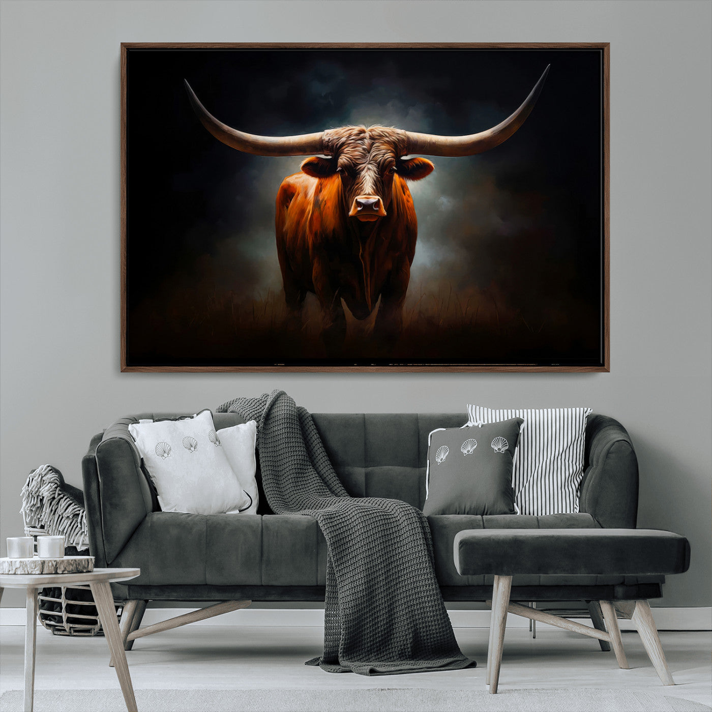48896-MGV-CV-36X24 - Abstract Texas Longhorn Wall Art Print | 3-Panel Large Texas Longhorn Canvas Print for Living Room,